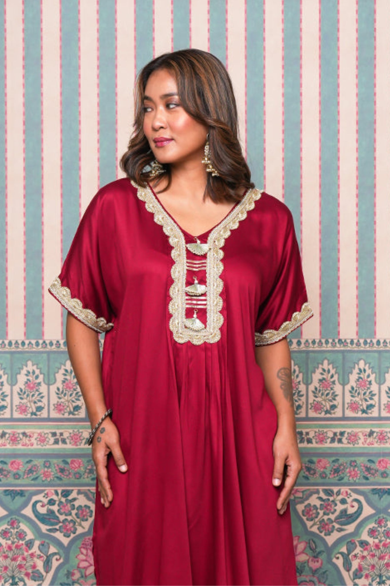 Bijli Boho Coord Set - Maroon