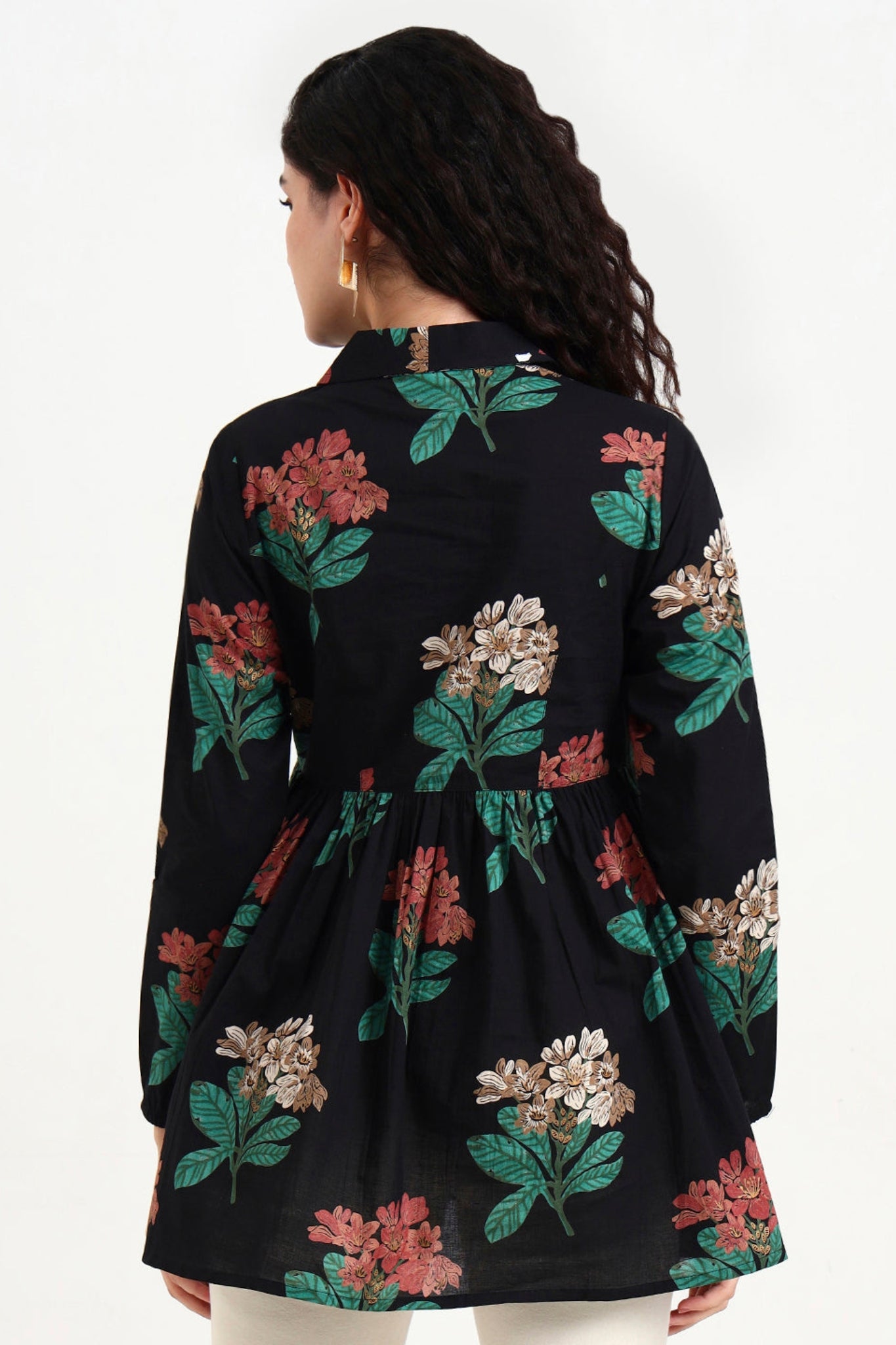 Black Floral Print Cotton Top