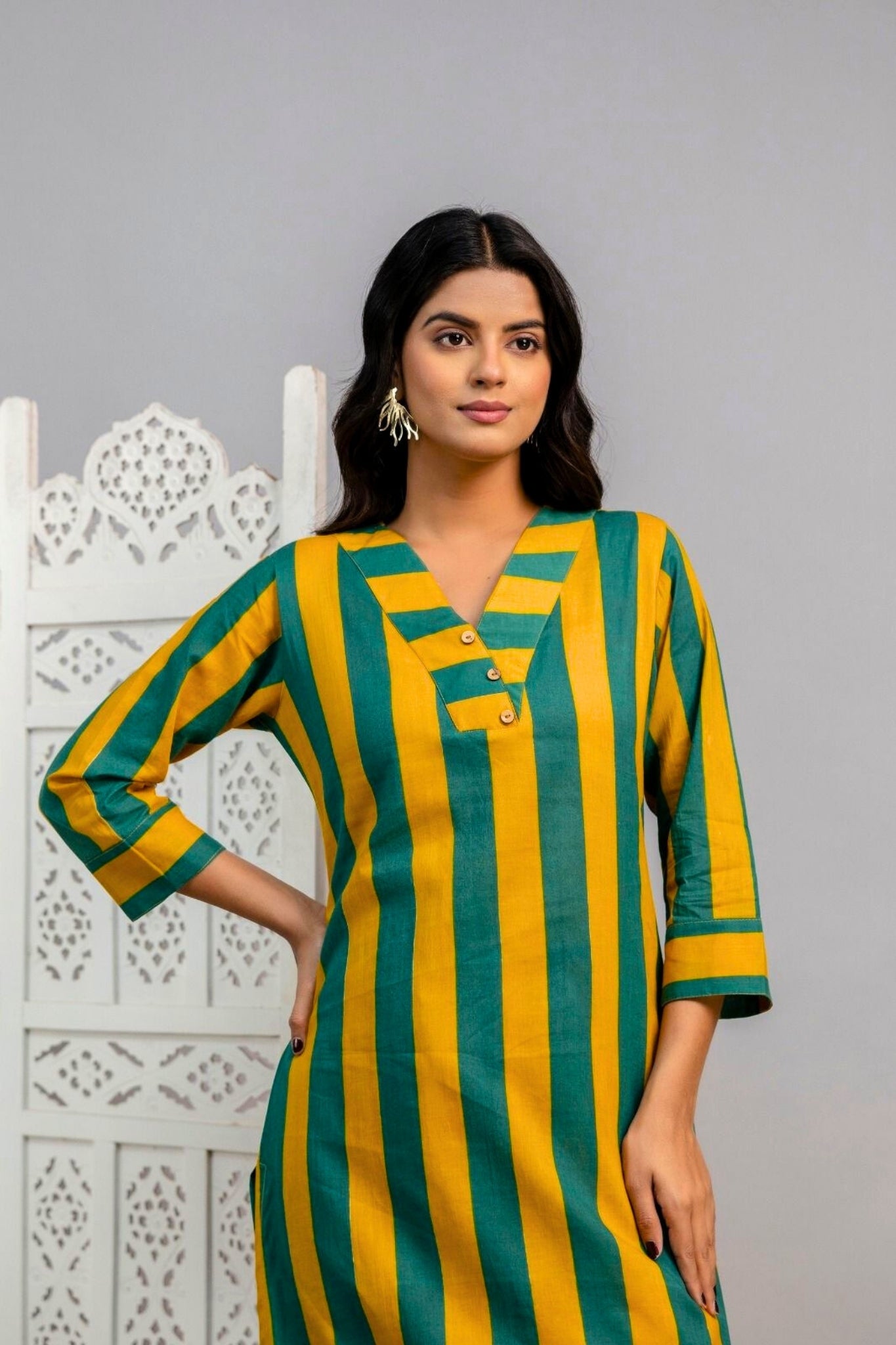 Auréline Coord Set - Green and Mustard