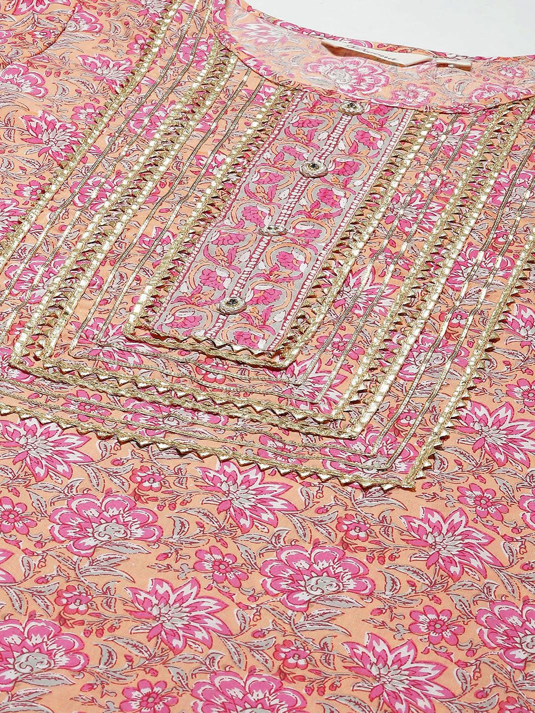  Pink Cotton kurta Pant set with Dupatta -  world