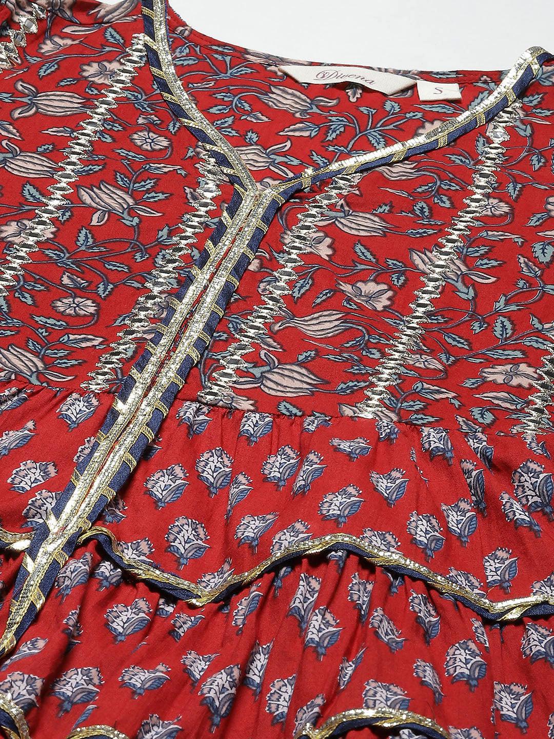  Maroon & Blue Anarkali Kurta Sharara Set with Dupatta -  world