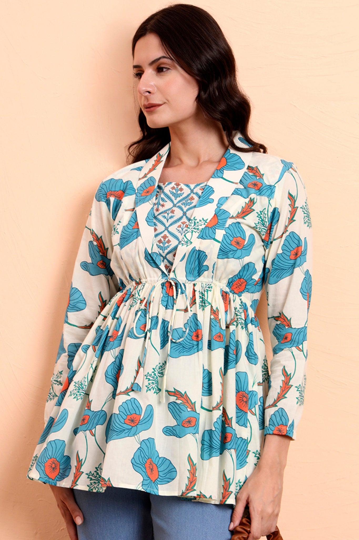 Cloudy Petals Jacket Peplum Kurti