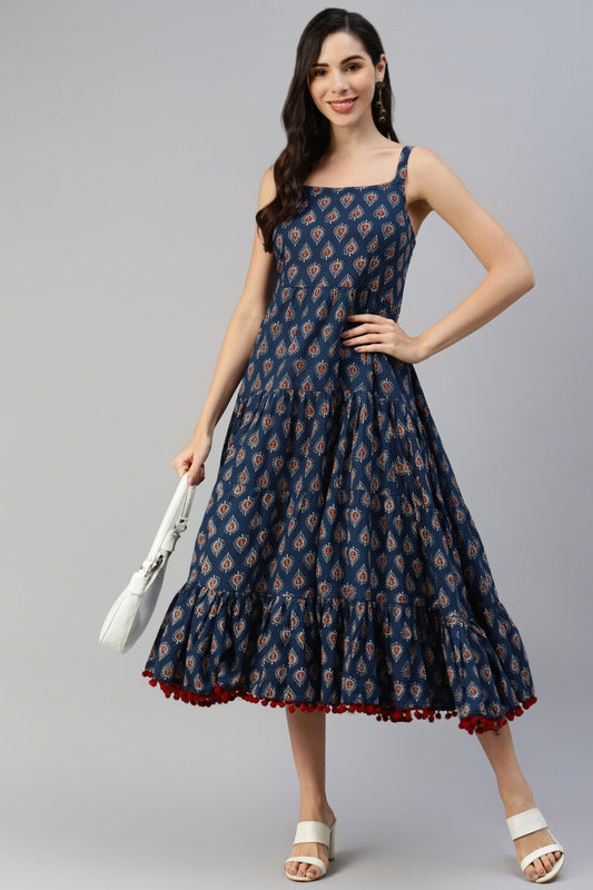 Indigo Bloom Strapless Dress