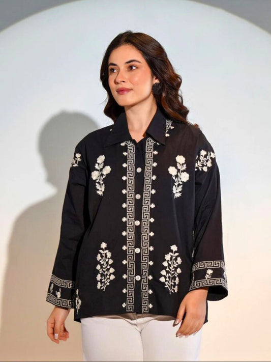 Athena's Bloom Short Kurti - Black