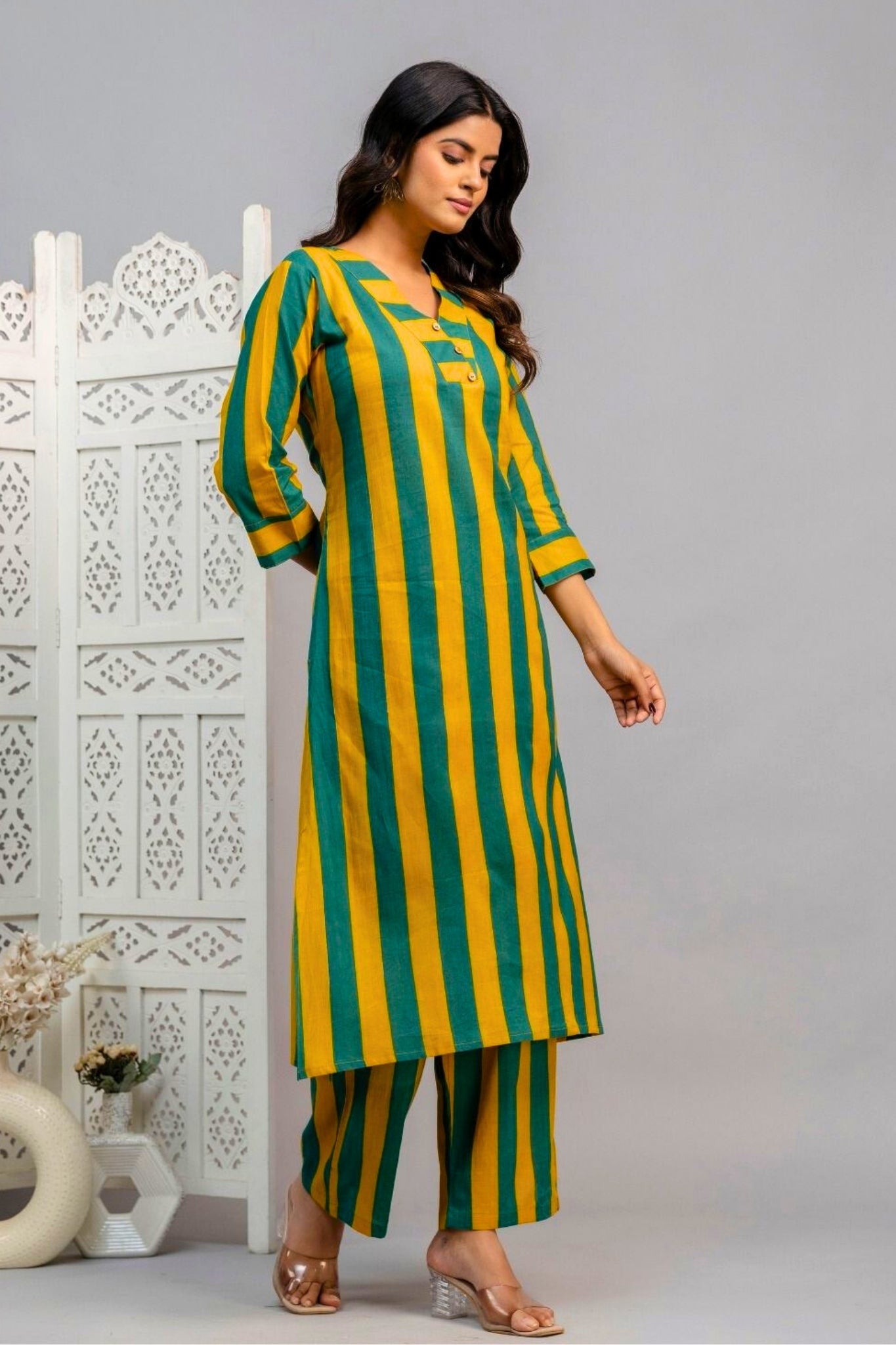 Auréline Coord Set - Green and Mustard