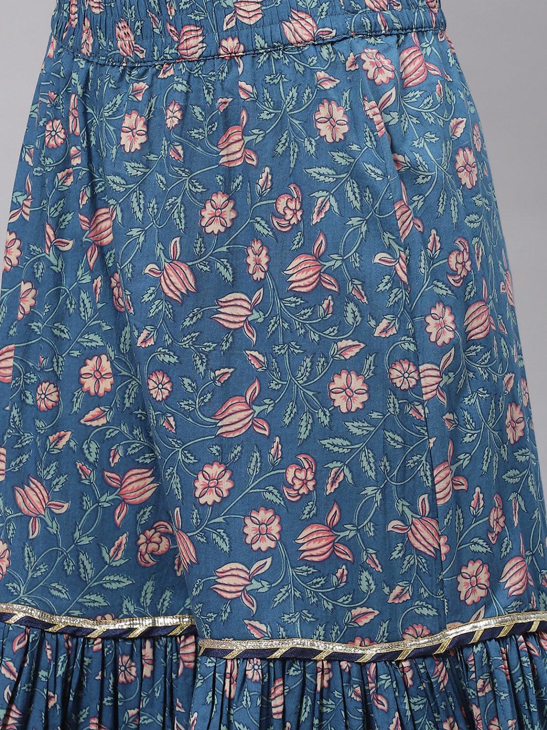  Maroon & Blue Anarkali Kurta Sharara Set with Dupatta -  world