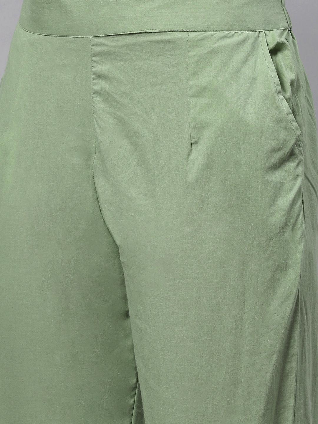  Solid Green Anarkali Kurta Pant Set with Kota doria dupatta -  world