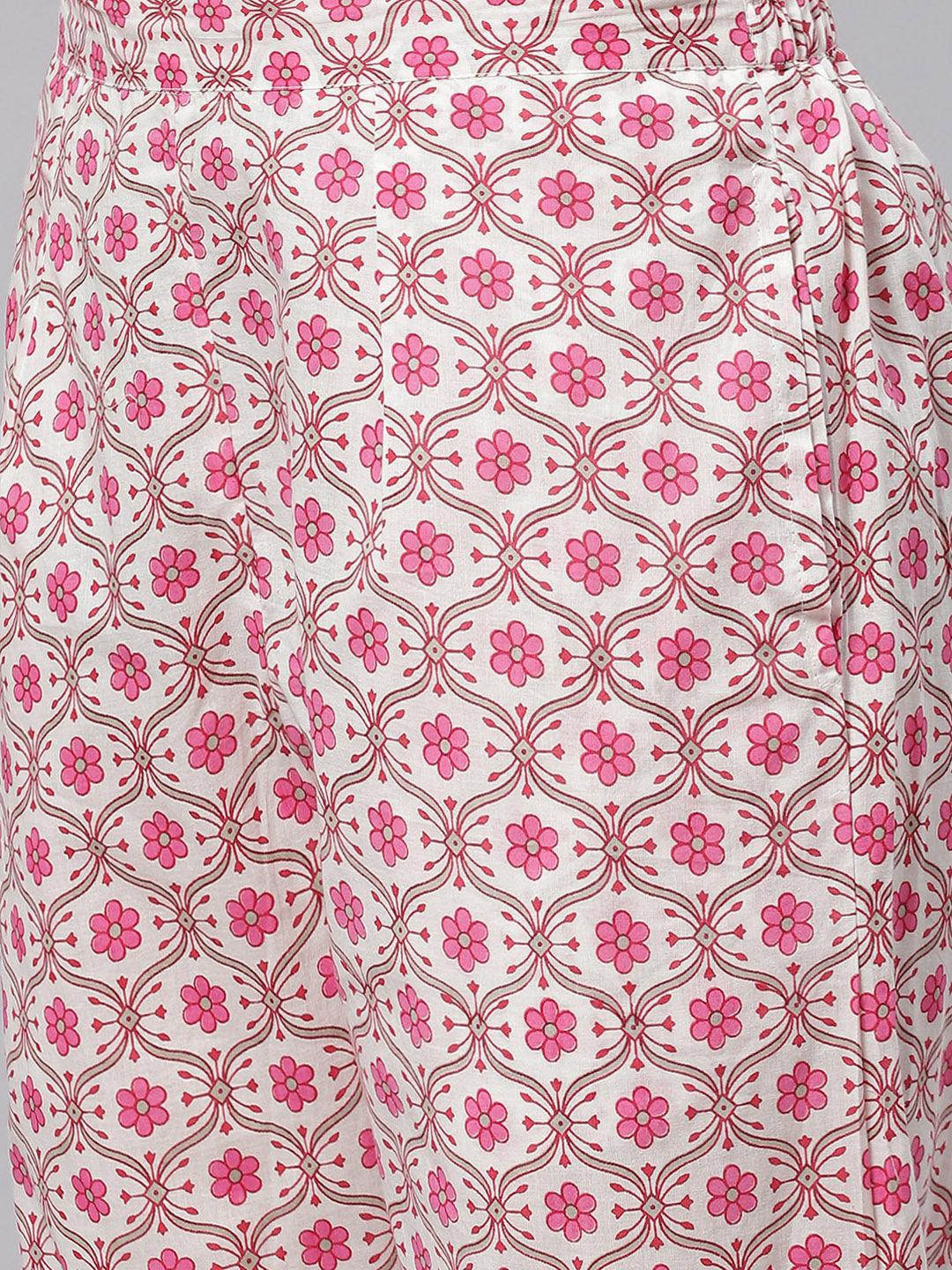  Pink Cotton kurta Pant set with Dupatta -  world