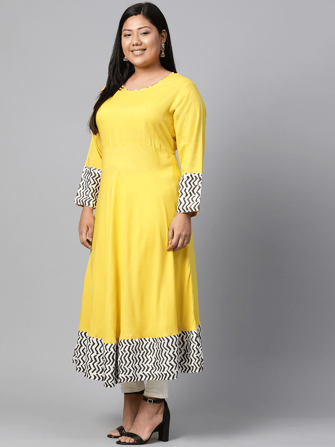 Plus Size Solid Mustard Yellow Rayon Anarkali -  world