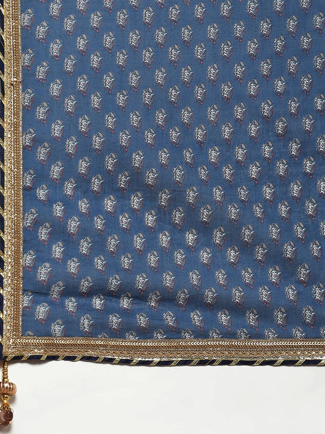  Maroon & Blue Anarkali Kurta Sharara Set with Dupatta -  world