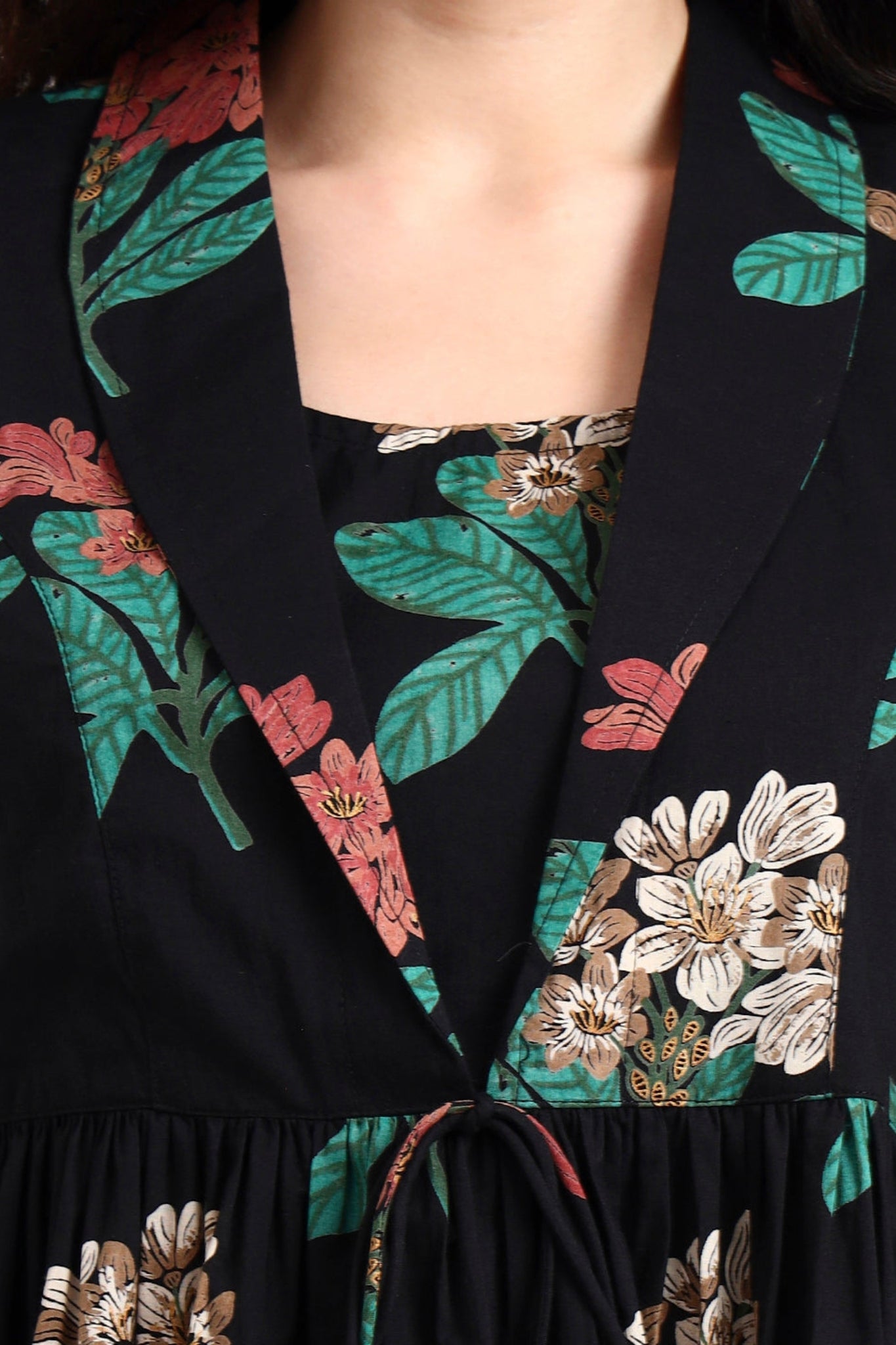 Black Floral Print Cotton Top