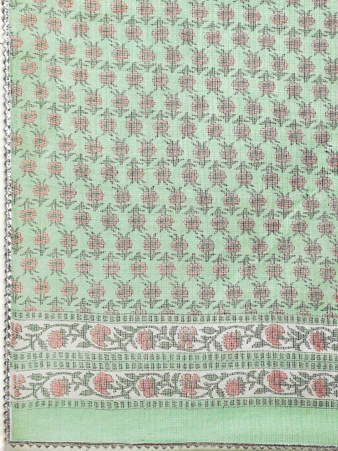  Solid Green Anarkali Kurta Pant Set with Kota doria dupatta -  world