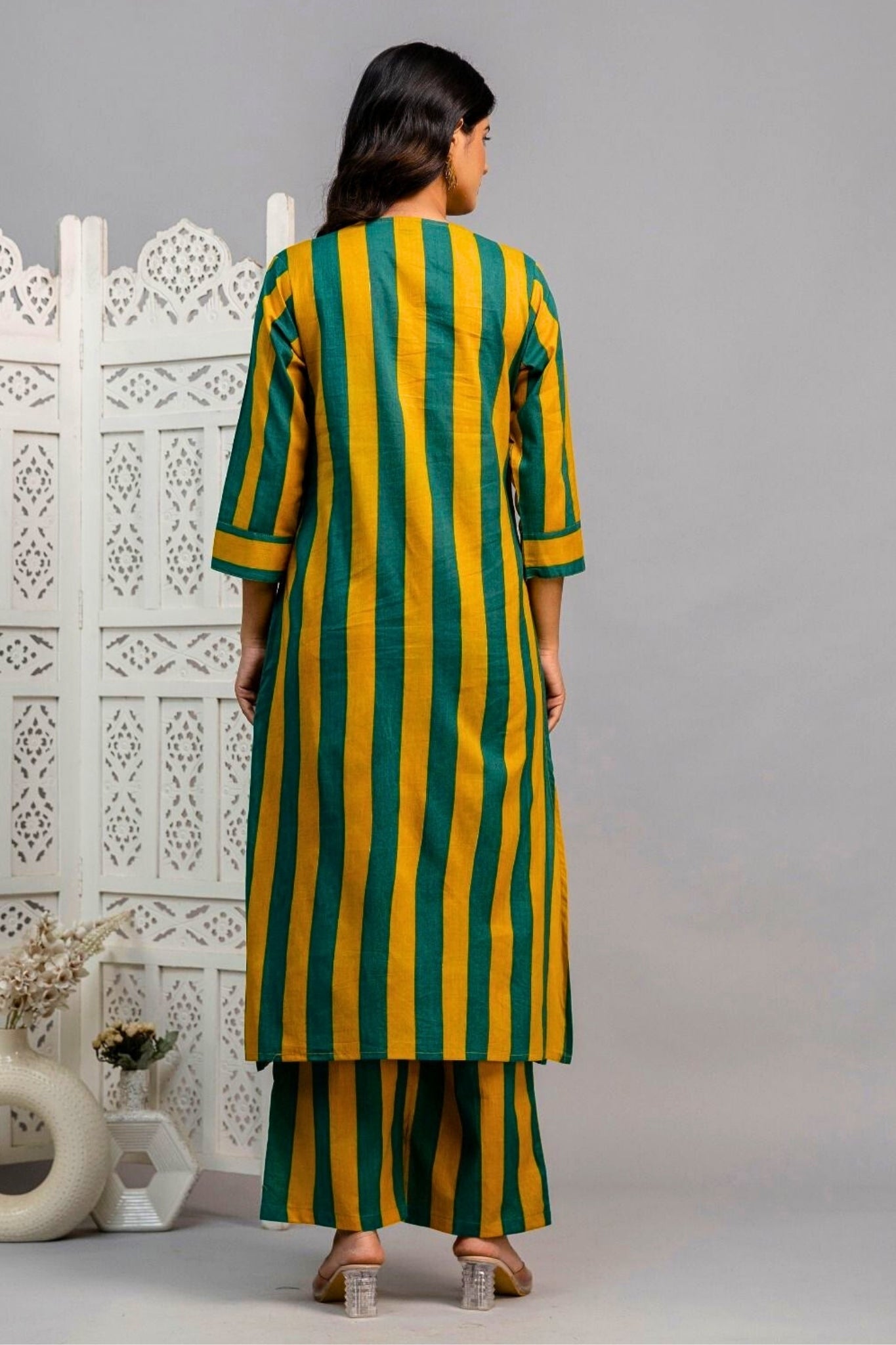 Auréline Coord Set - Green and Mustard