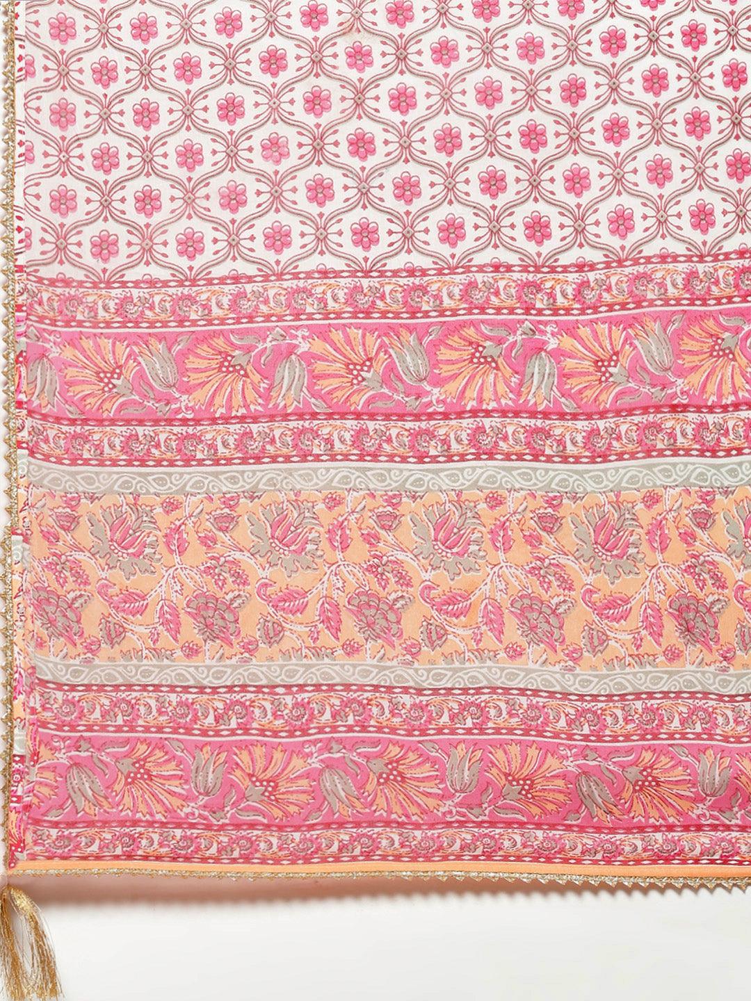  Pink Cotton kurta Pant set with Dupatta -  world