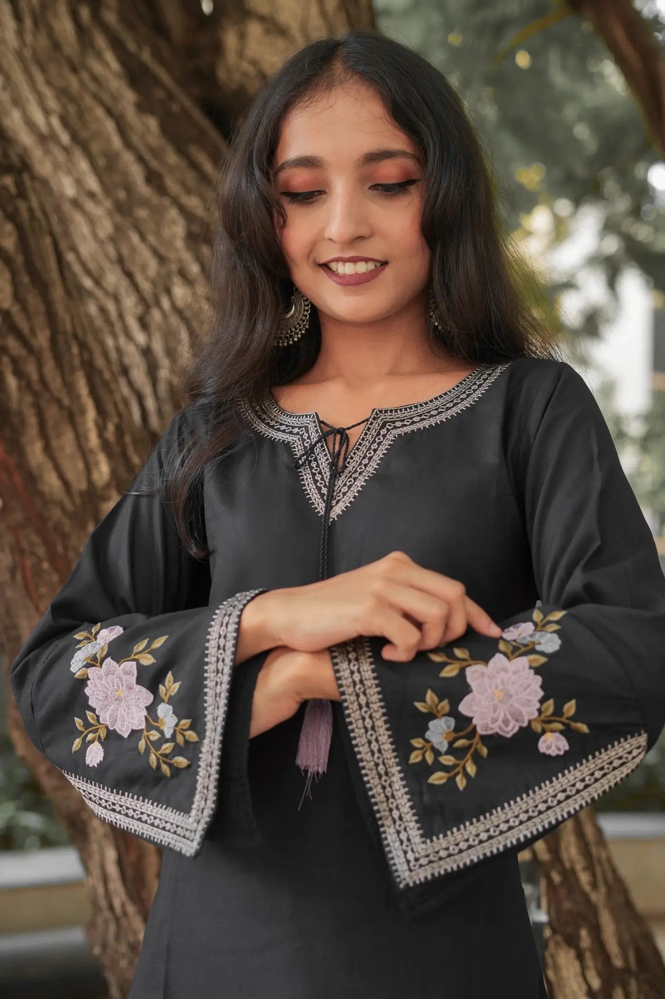 Blossom Belle Embroidered Kurti - Black