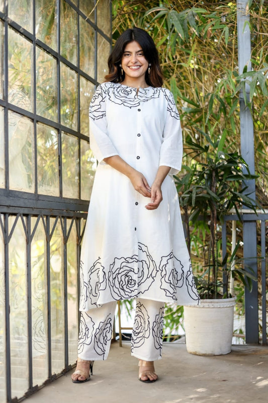 Rosette Charm Coord Set - White