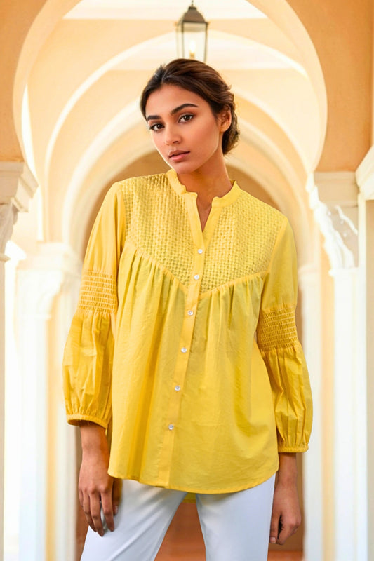 Auréla Bloom Embroidered Kurti - Yellow