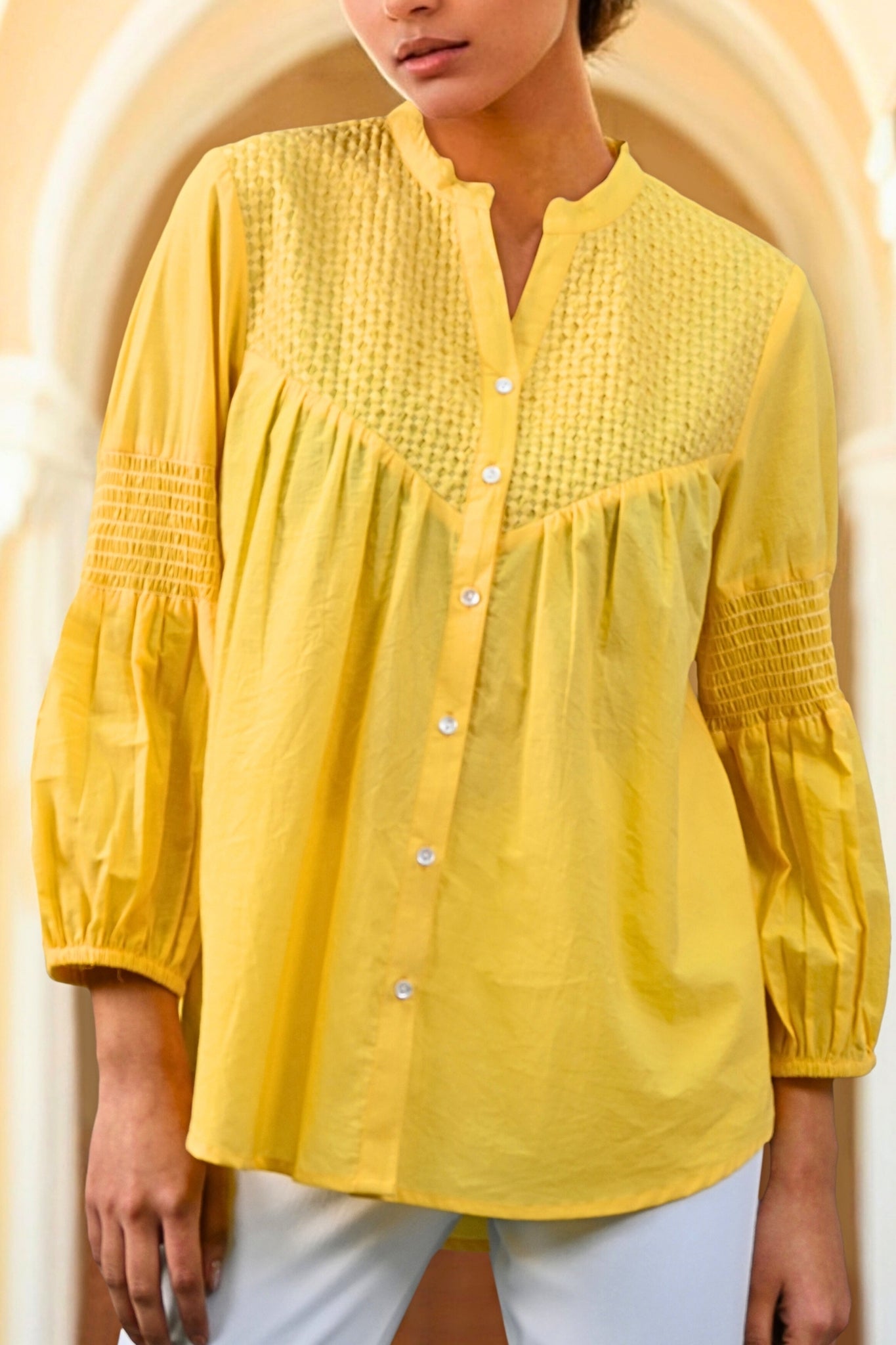 Auréla Bloom Embroidered Kurti - Yellow