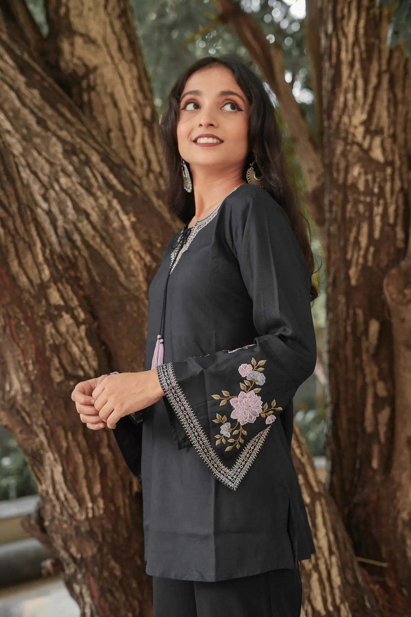 Blossom Belle Embroidered Kurti - Black