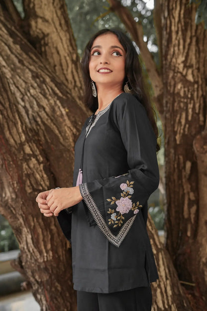 Blossom Belle Embroidered Kurti - Black