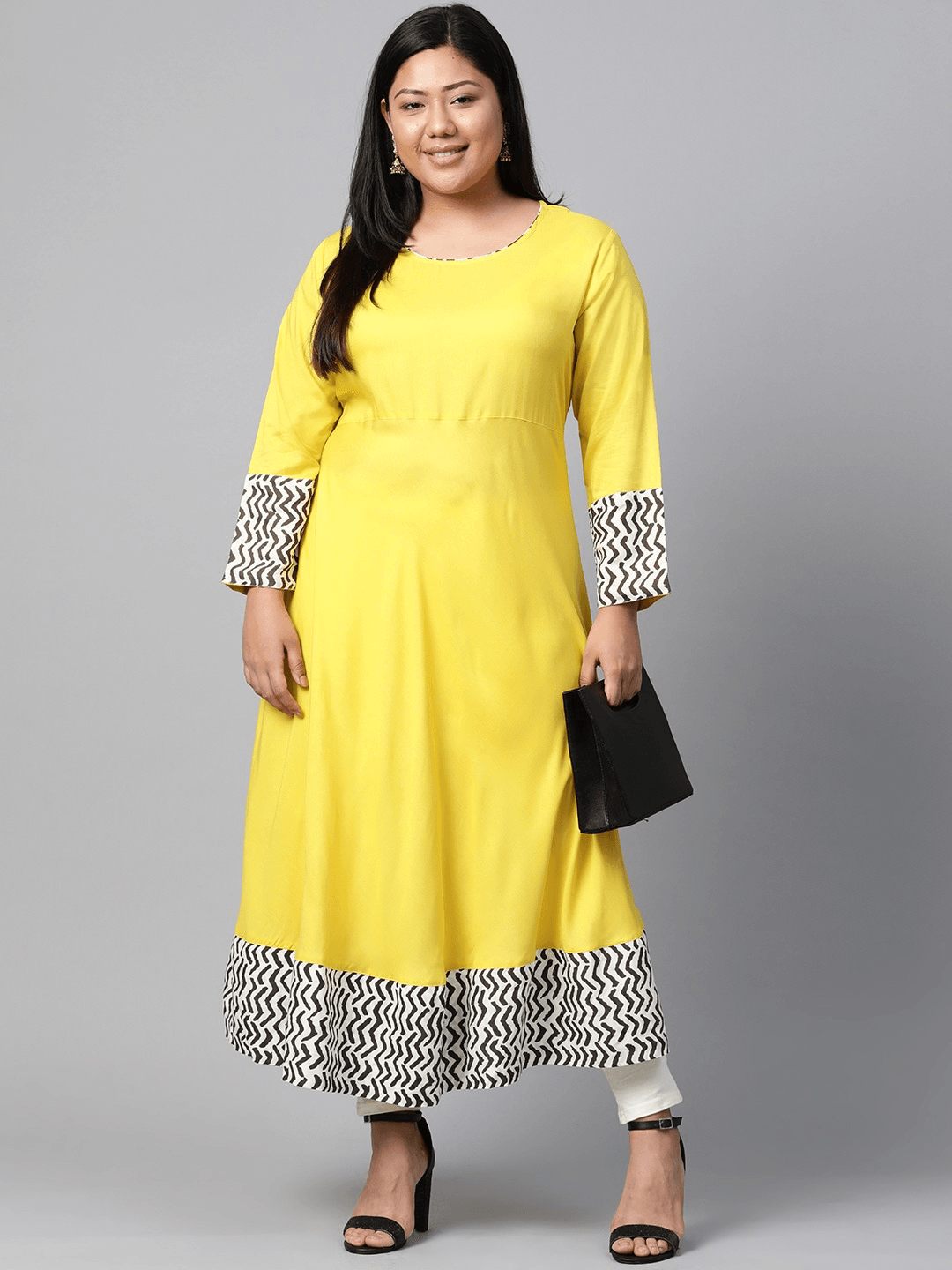 Plus Size Solid Mustard Yellow Rayon Anarkali -  world