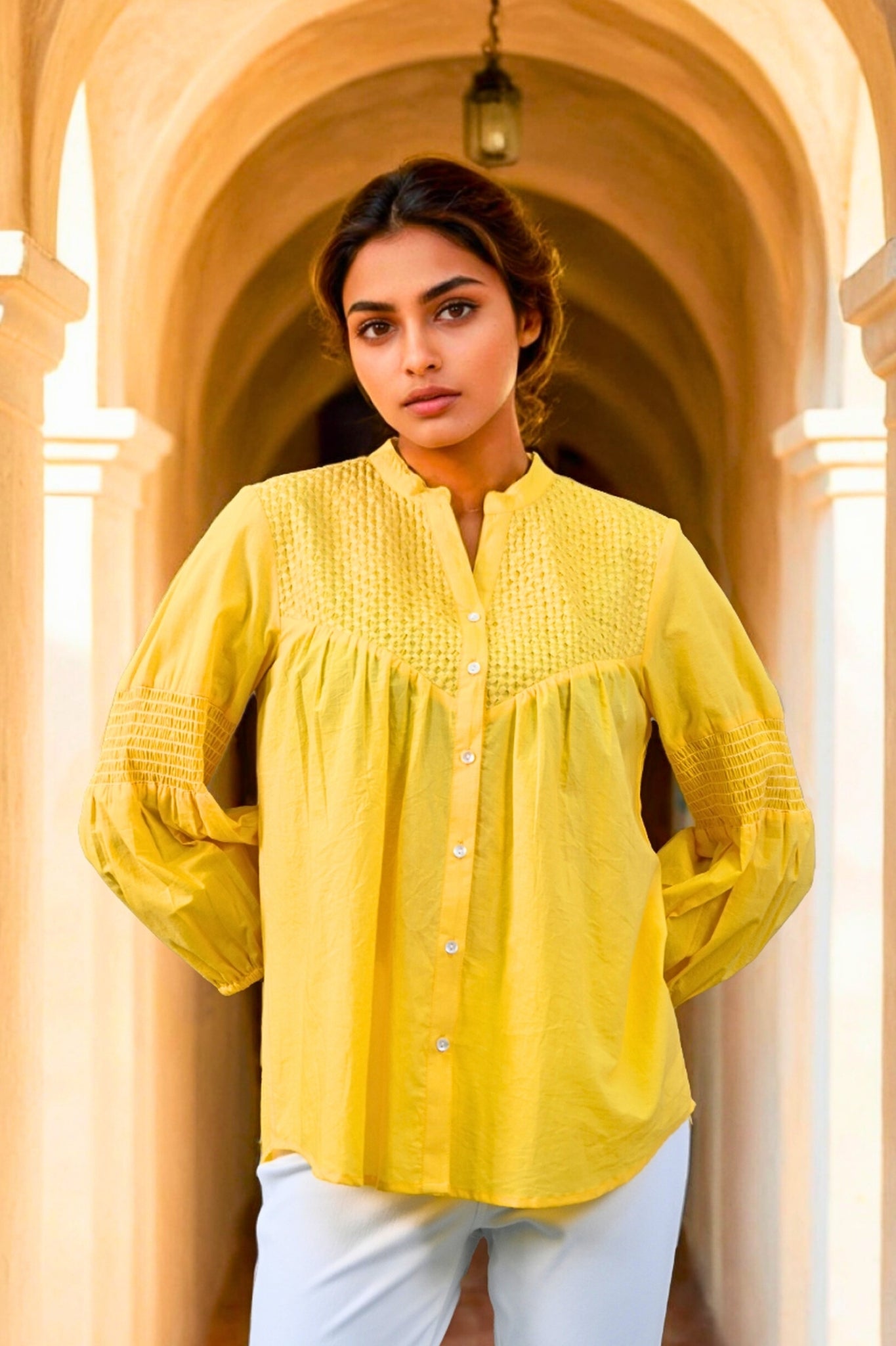 Auréla Bloom Embroidered Kurti - Yellow