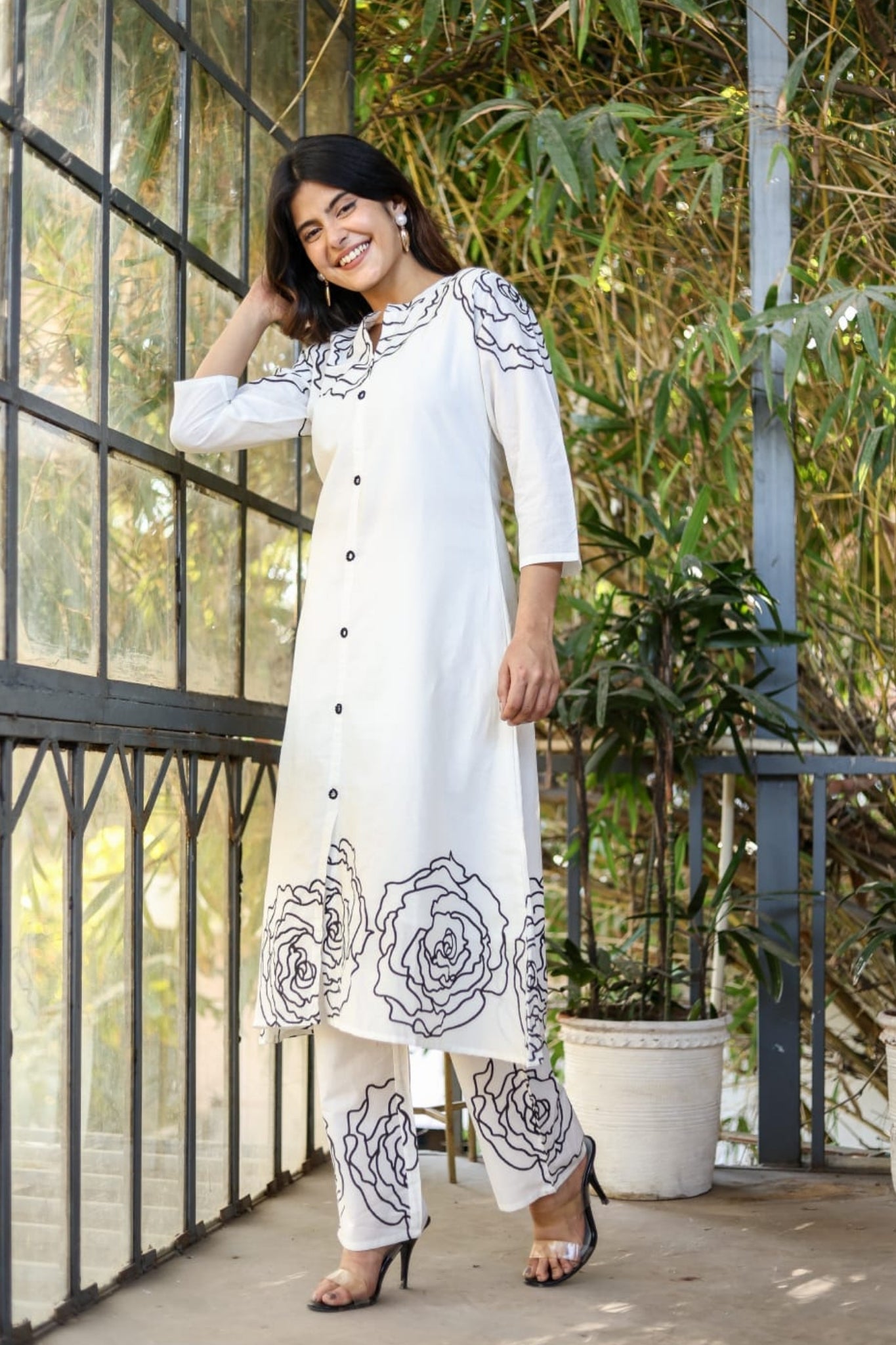 Rosette Charm Coord Set - White