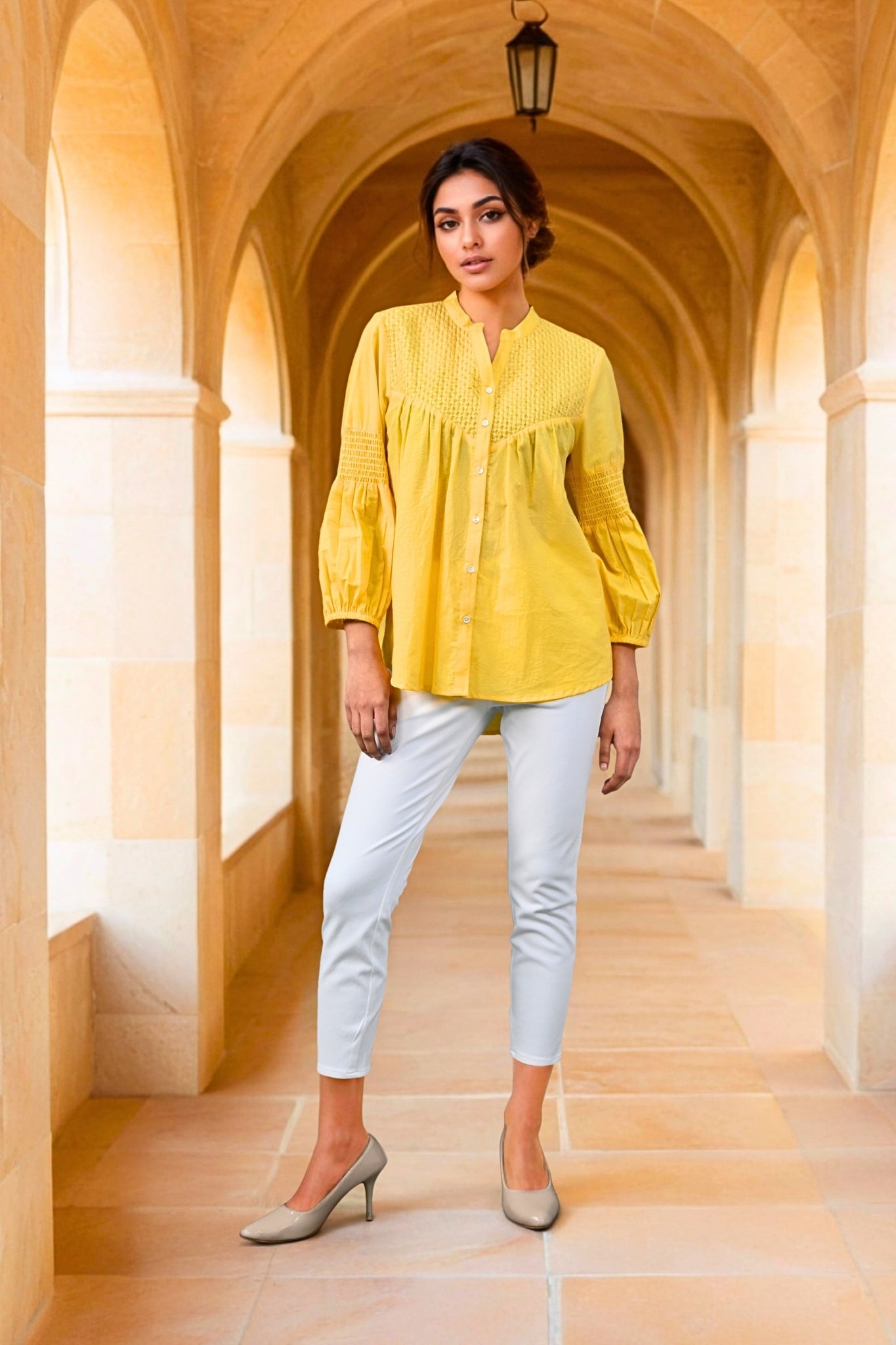 Auréla Bloom Embroidered Kurti - Yellow