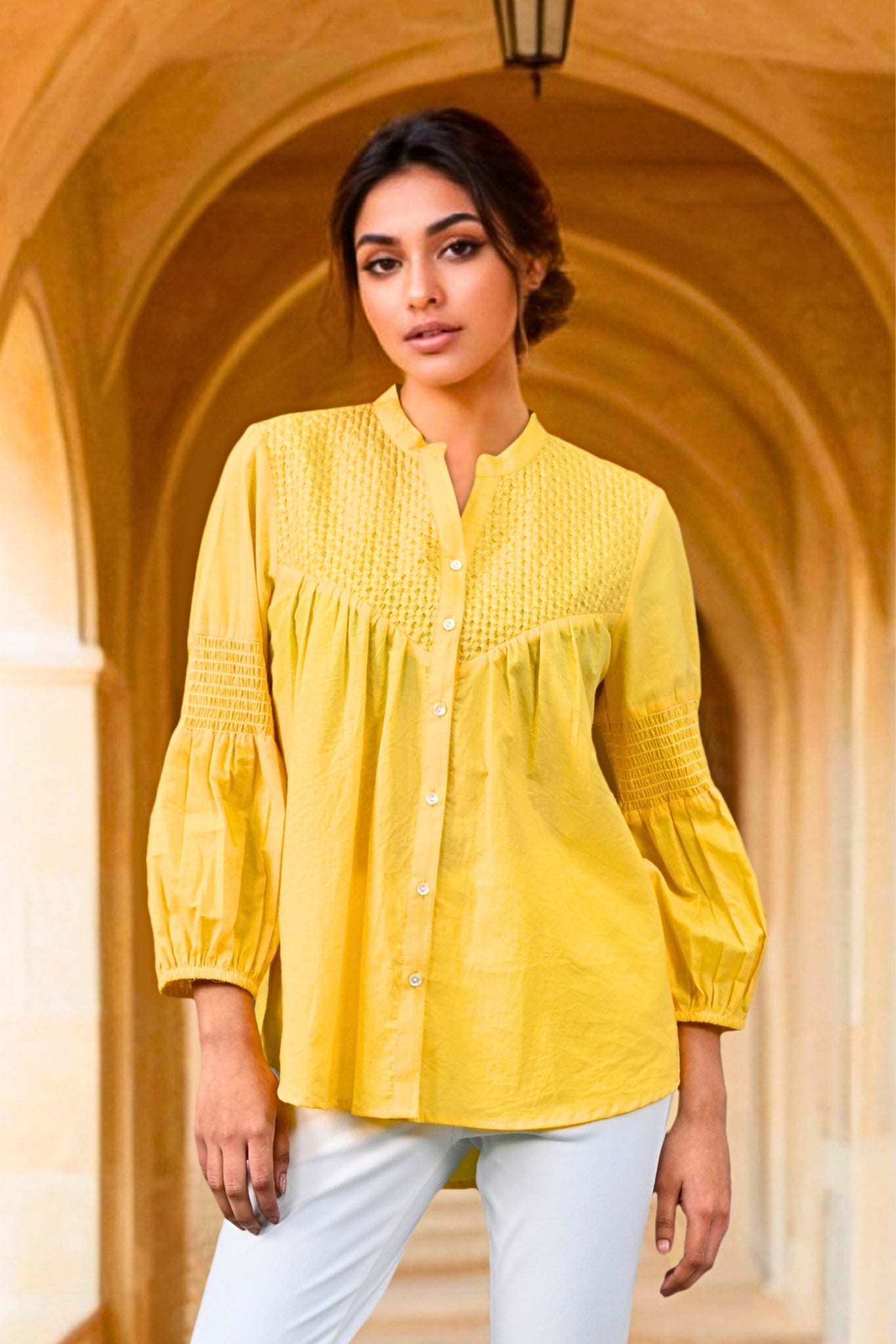 Auréla Bloom Embroidered Kurti - Yellow