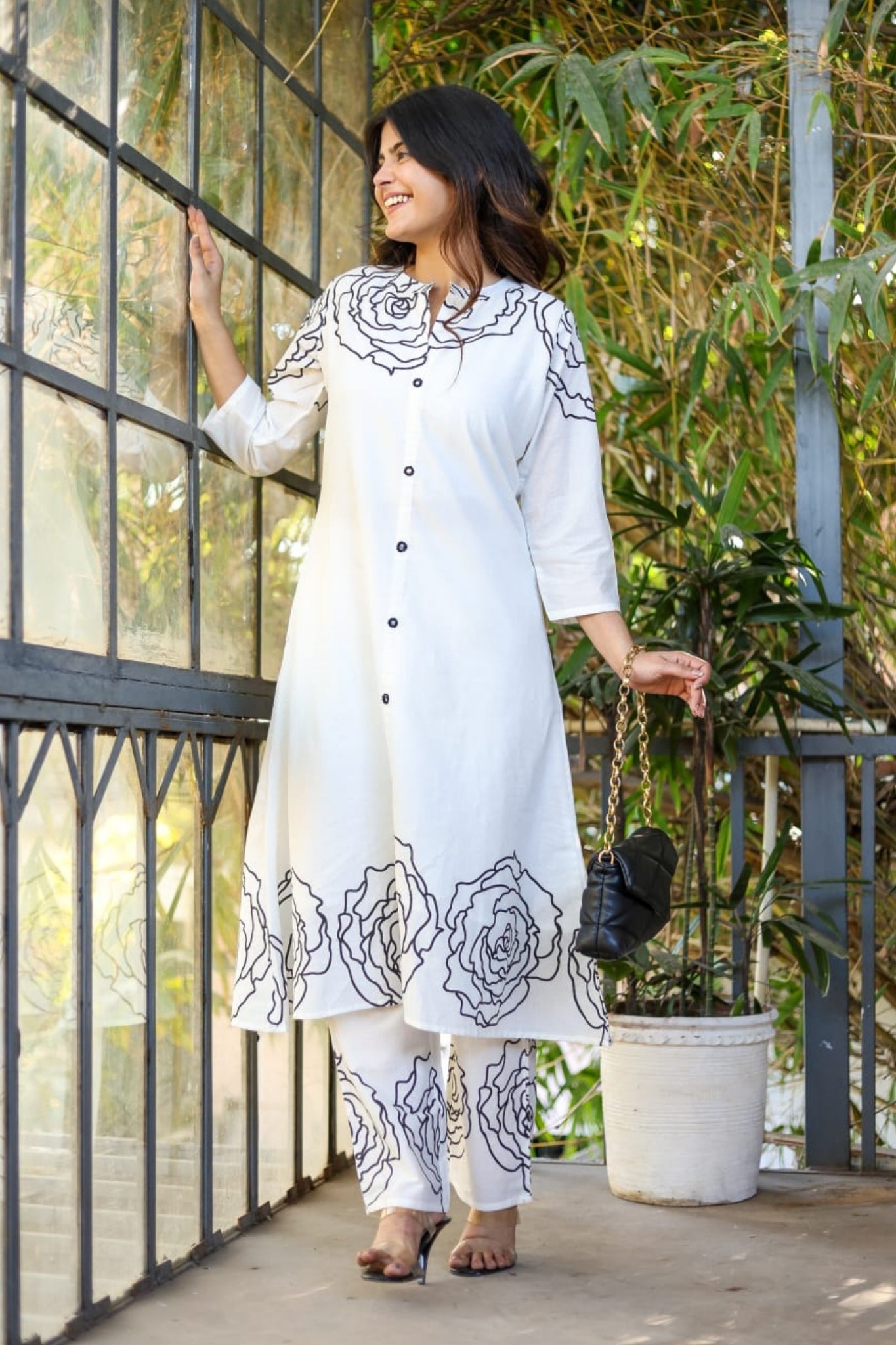 Rosette Charm Coord Set - White