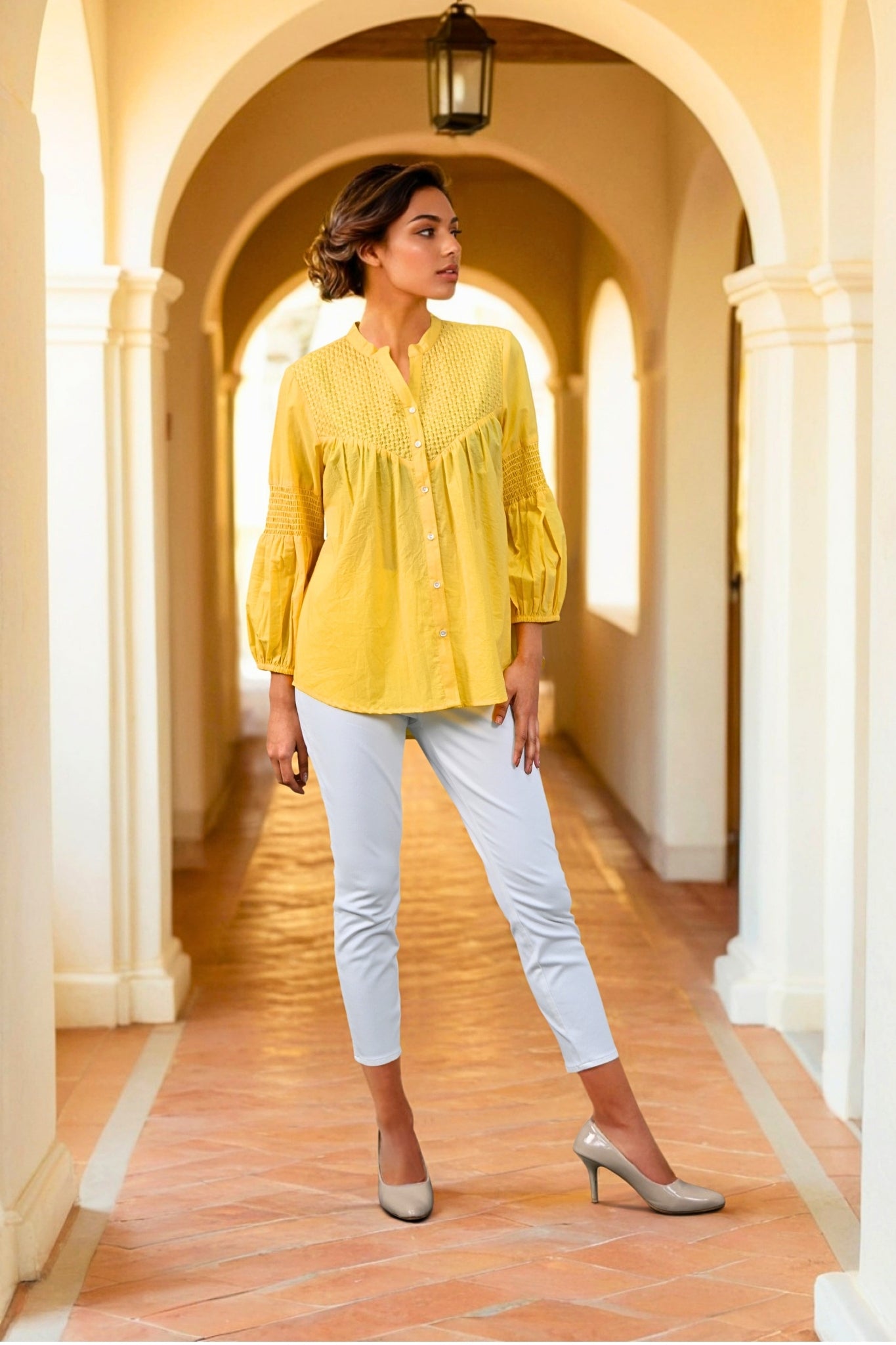 Auréla Bloom Embroidered Kurti - Yellow