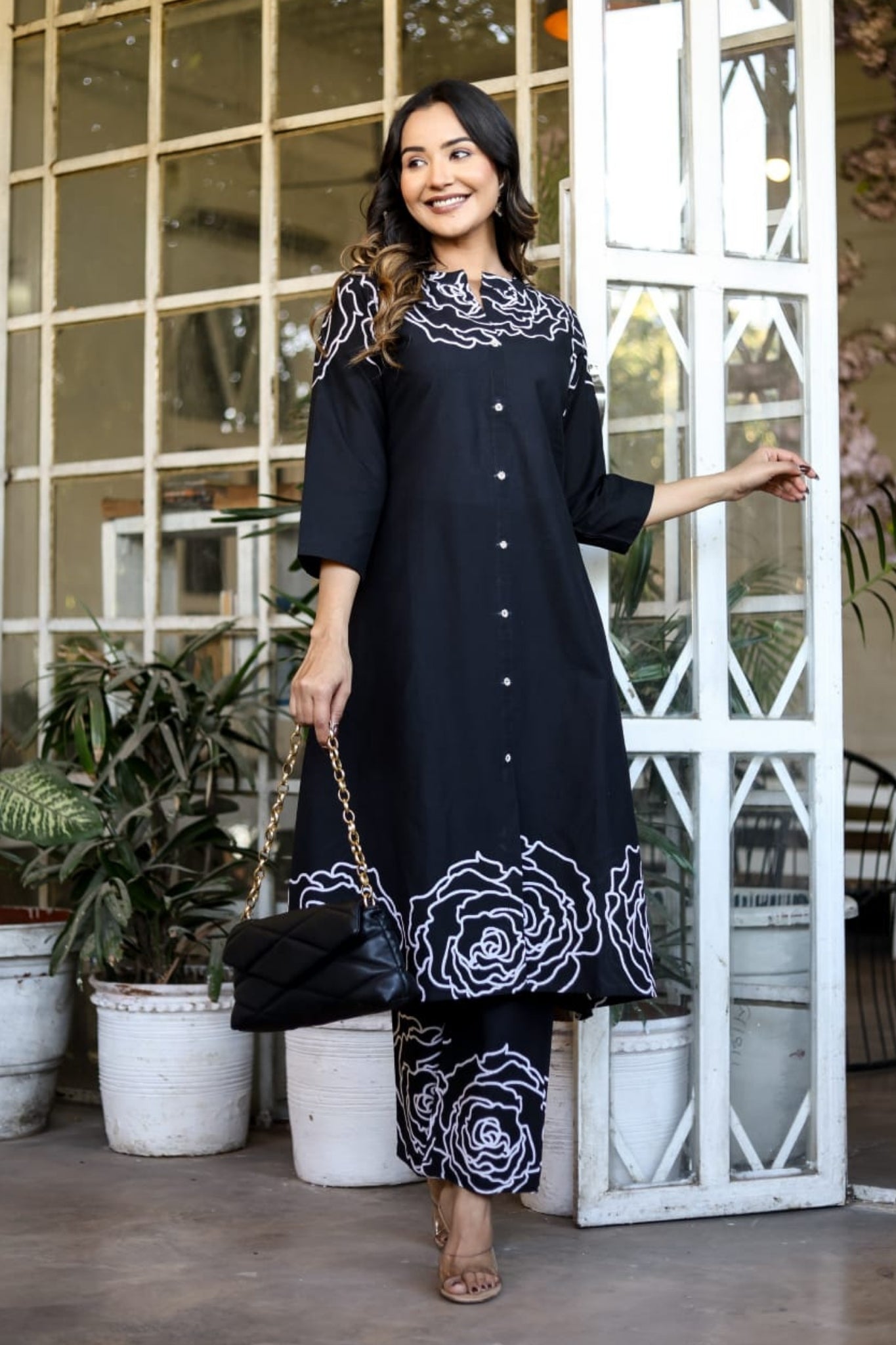 Rosette Charm Coord Set - Black