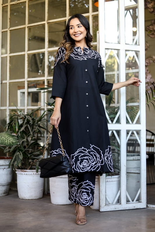 Rosette Charm Coord Set - Black