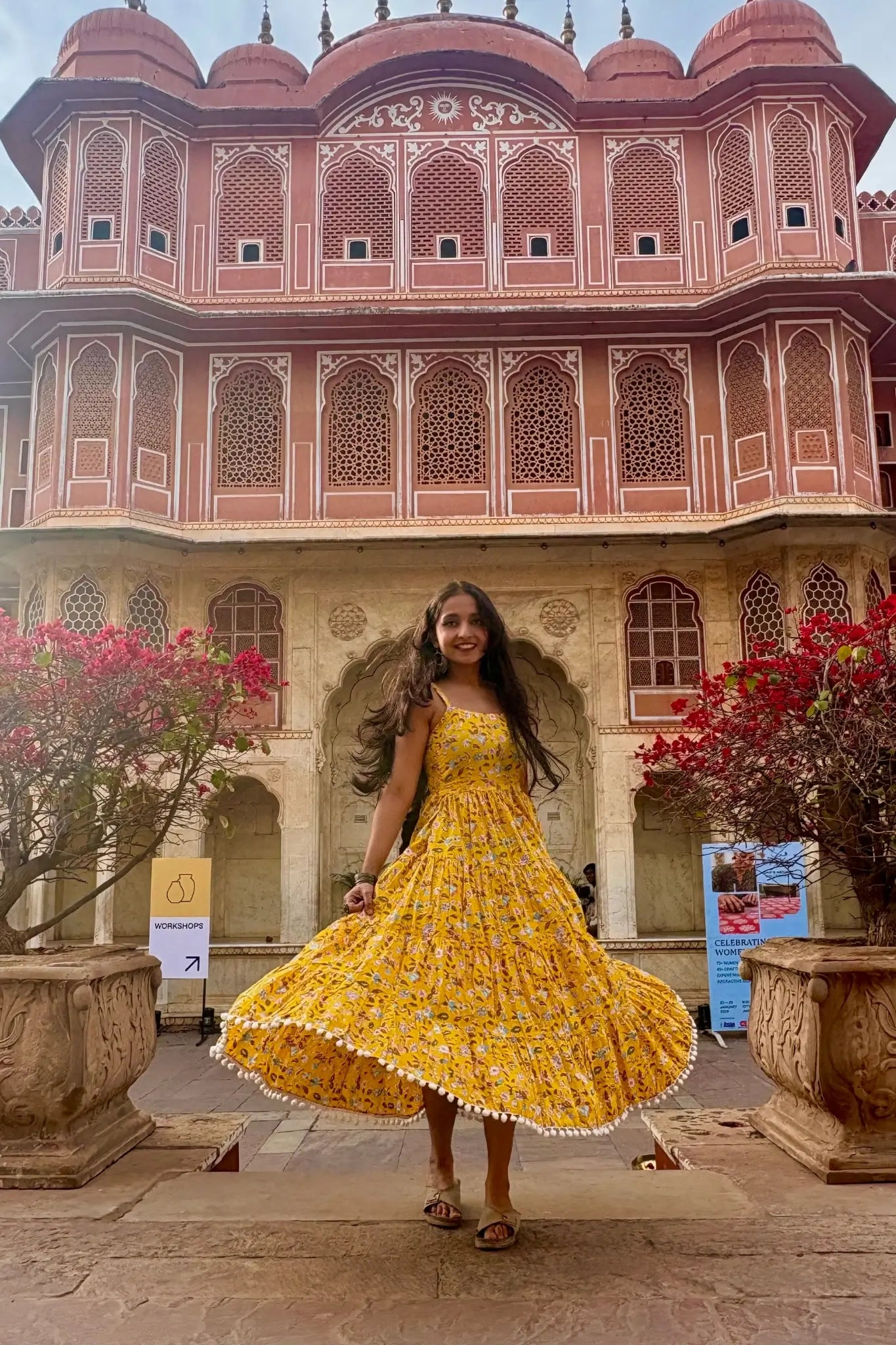 Yellow Floral Shoulder Strip Long Dress