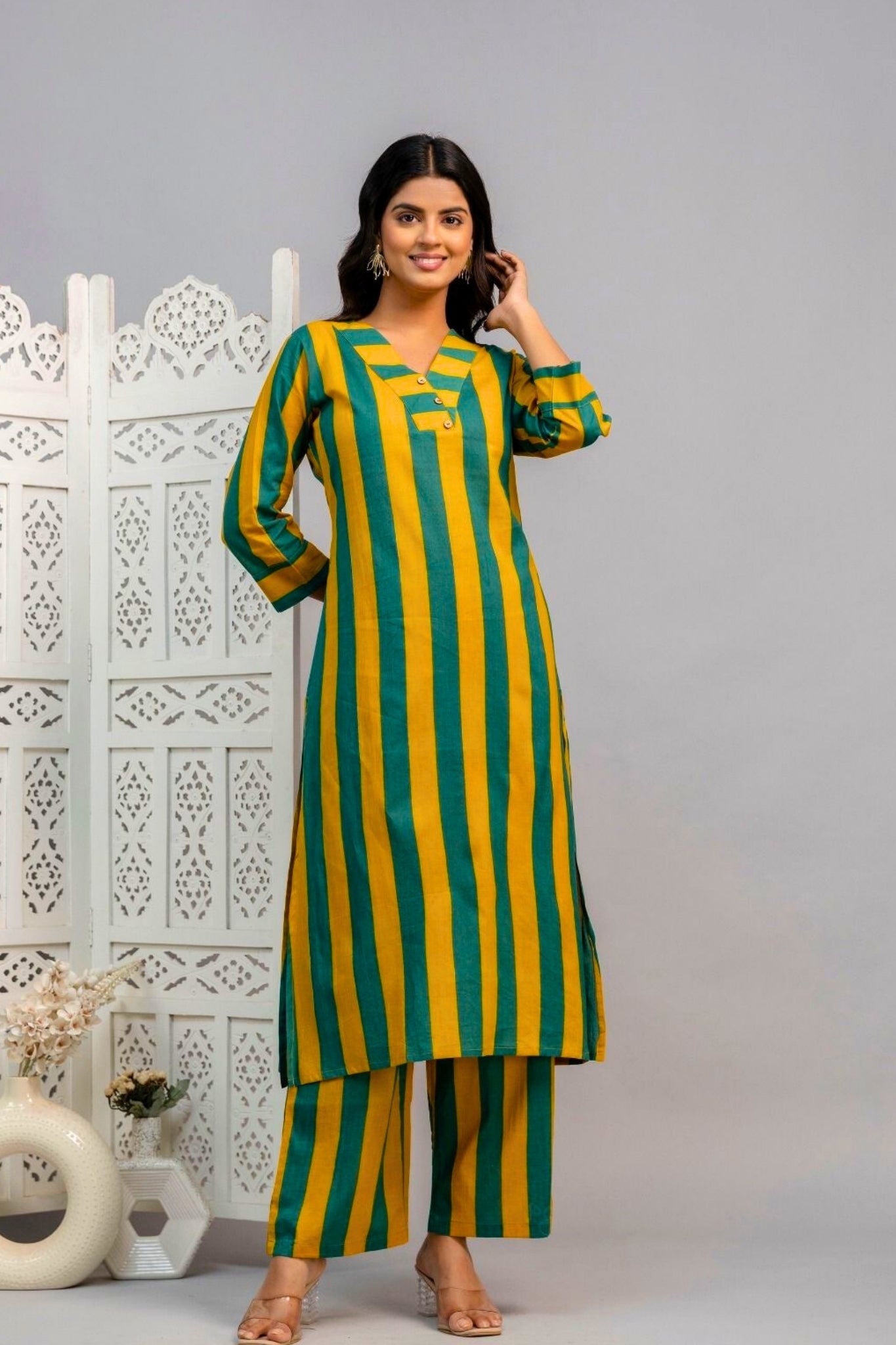 Auréline Coord Set - Green and Mustard
