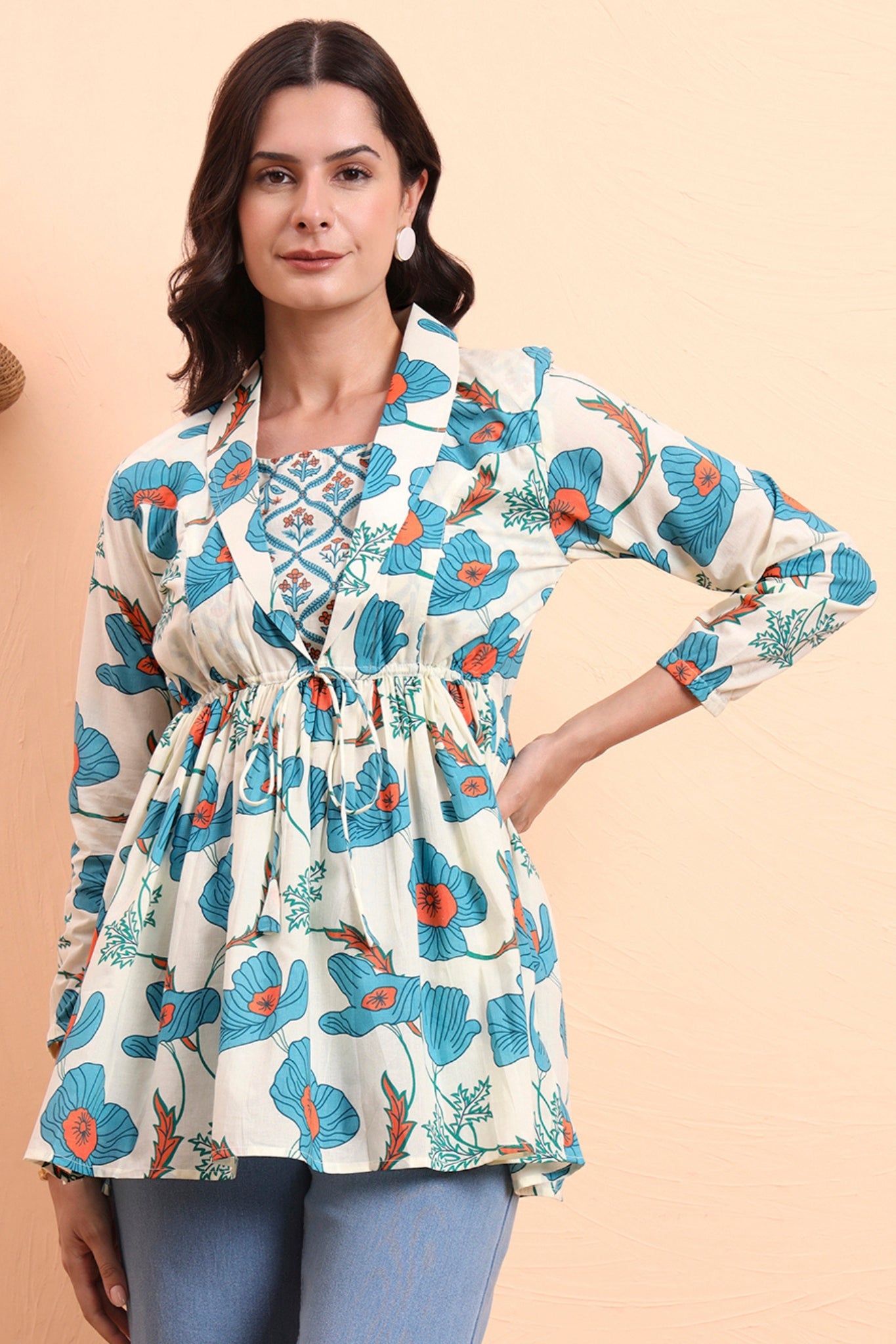 Cloudy Petals Jacket Peplum Kurti