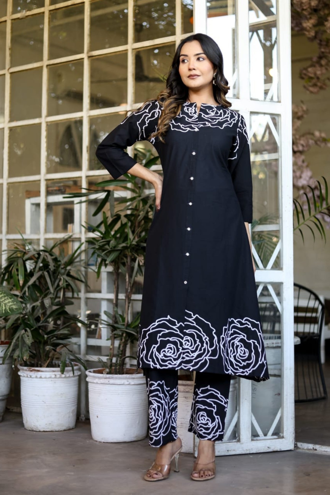 Rosette Charm Coord Set - Black