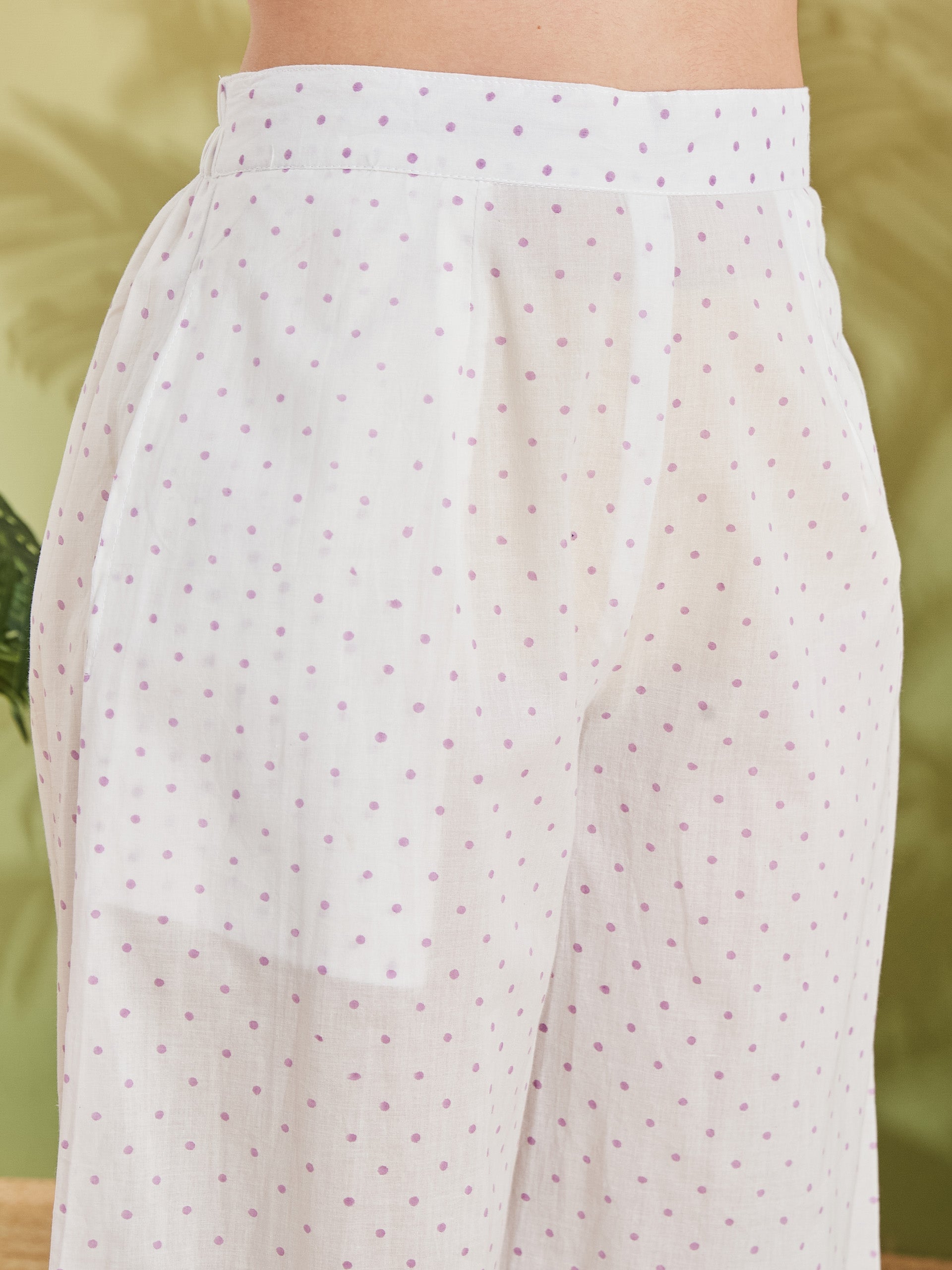 Hand block Pure Cotton White & Lavender Kurta with Palazzos & Kota Doria Dupatta