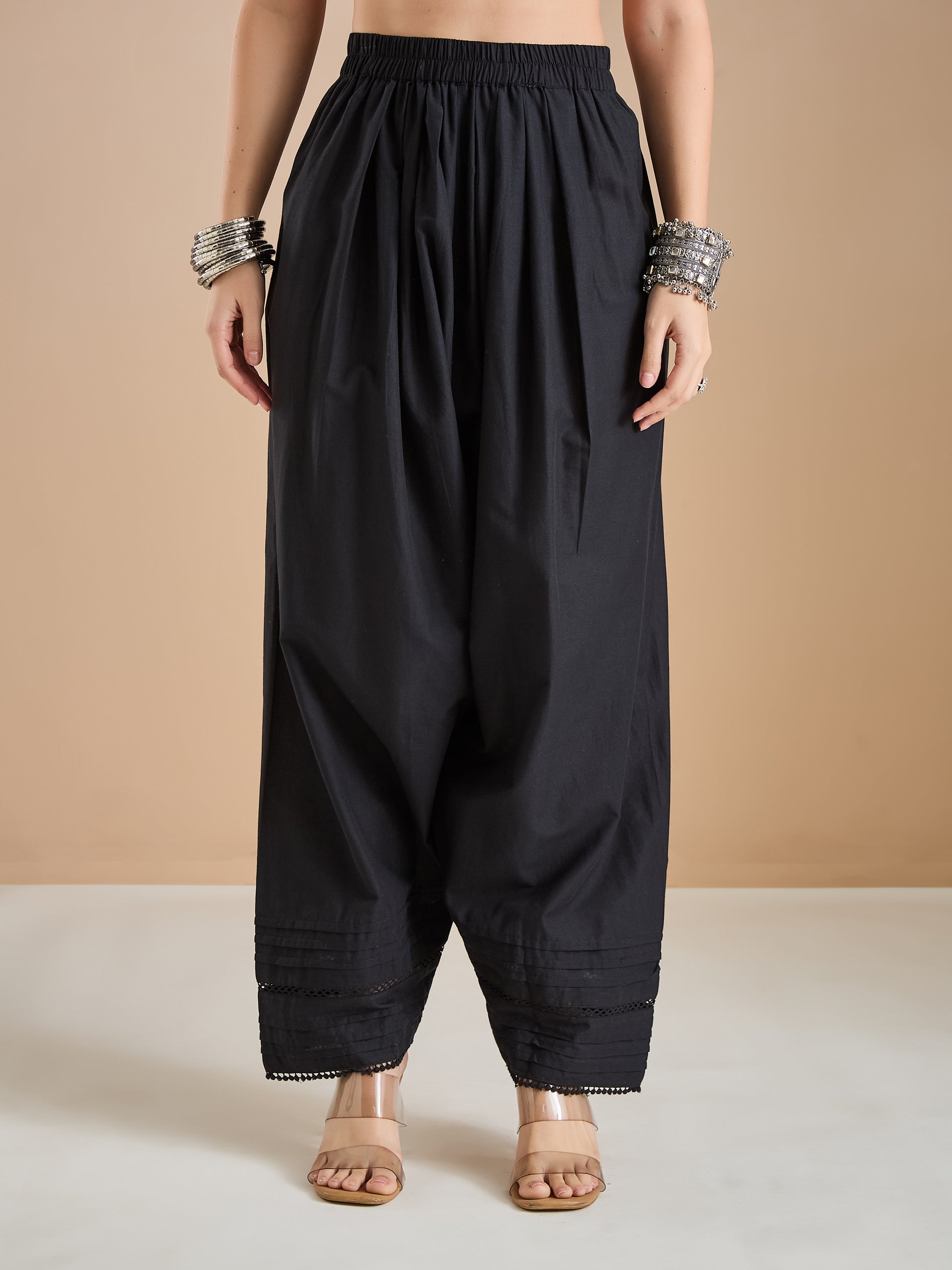 Pure Cotton Straight Fit Black Kurti with Farshi Salwar
