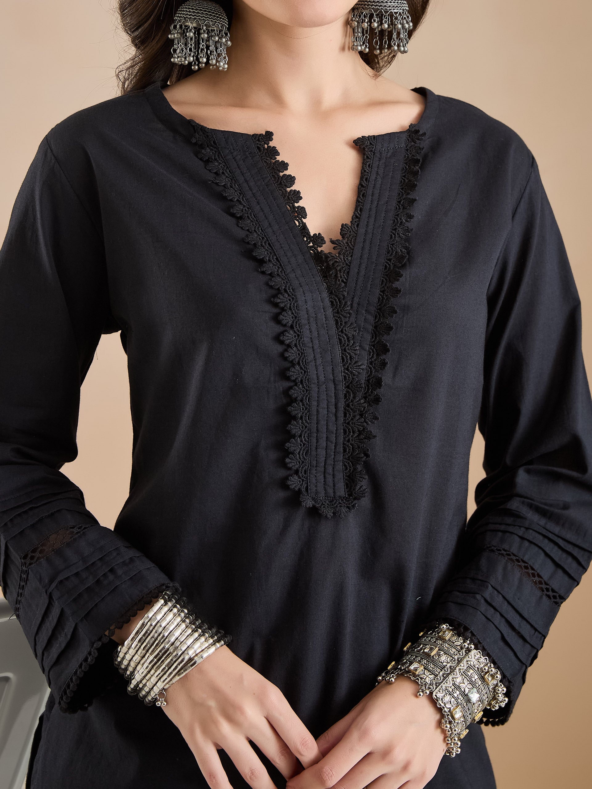 Pure Cotton Straight Fit Black Kurti with Farshi Salwar
