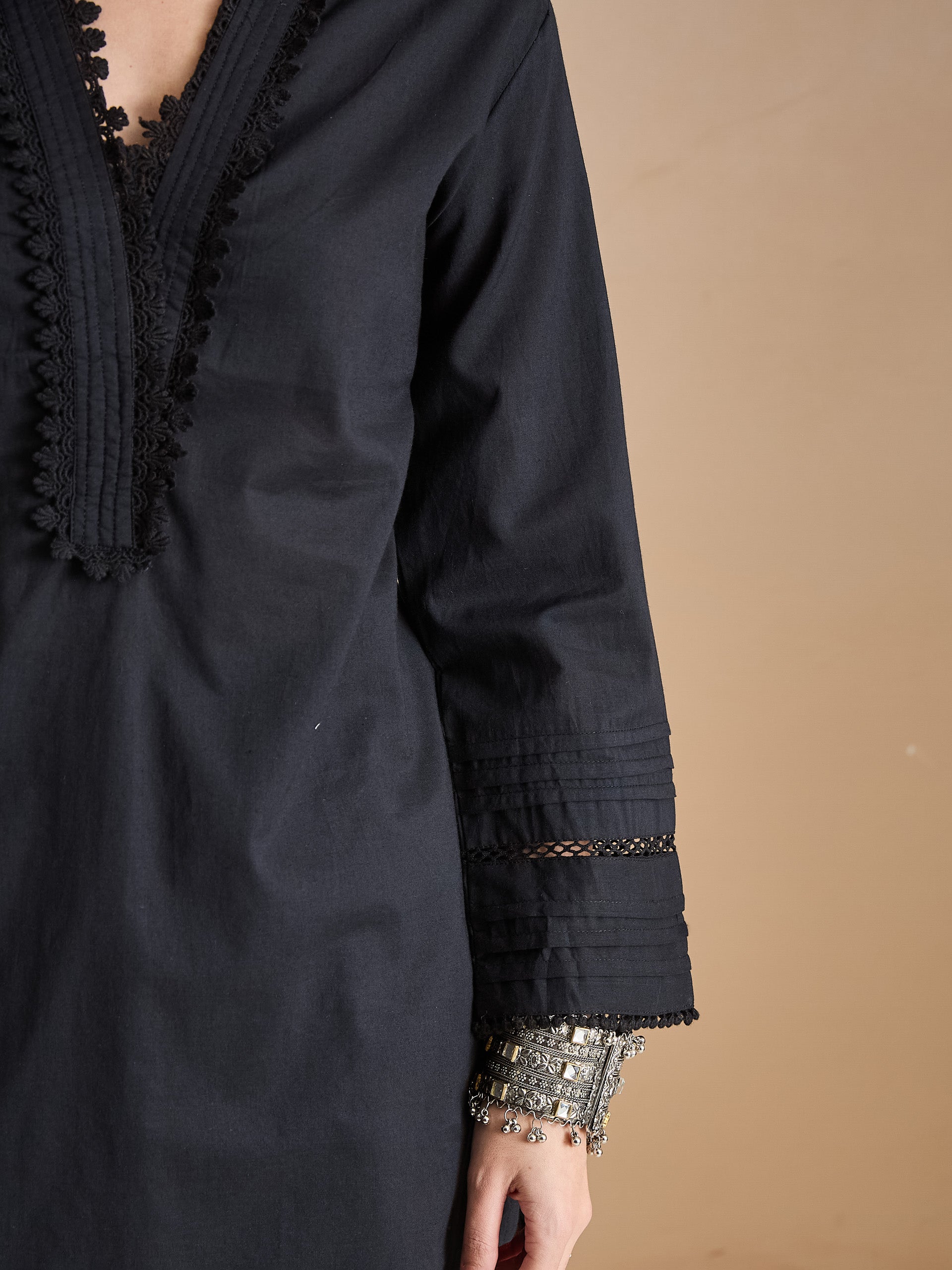 Pure Cotton Straight Fit Black Kurti with Farshi Salwar