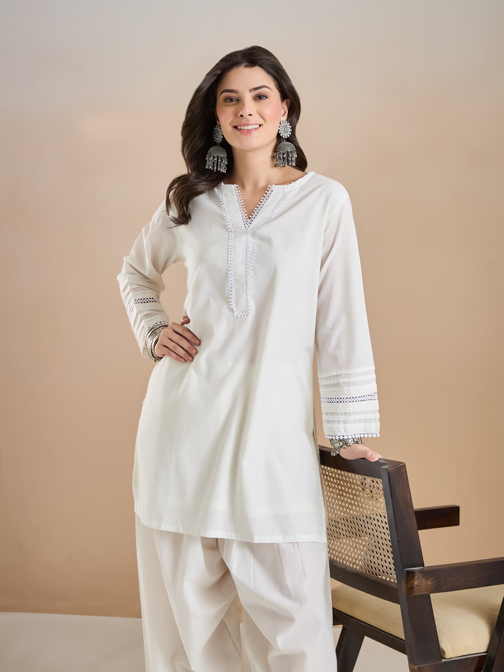 Pure Cotton Straight Fit White Kurti with Farshi Salwar