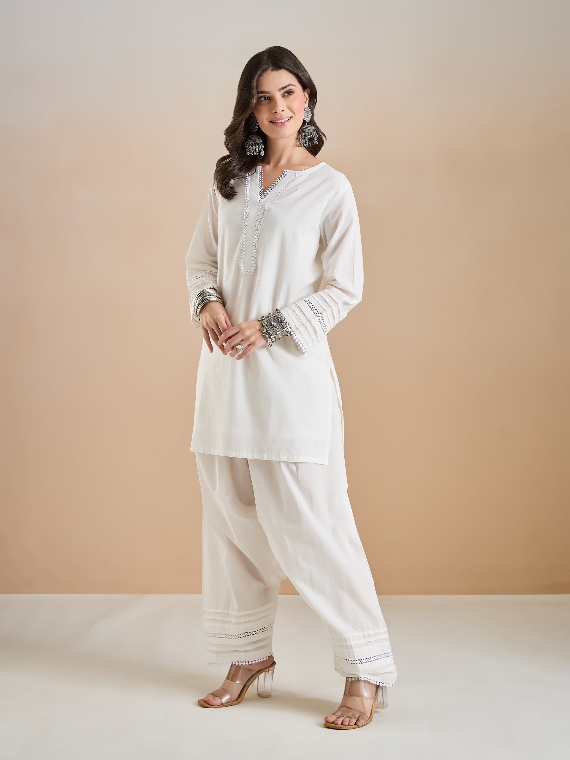 Pure Cotton Straight Fit White Kurti with Farshi Salwar
