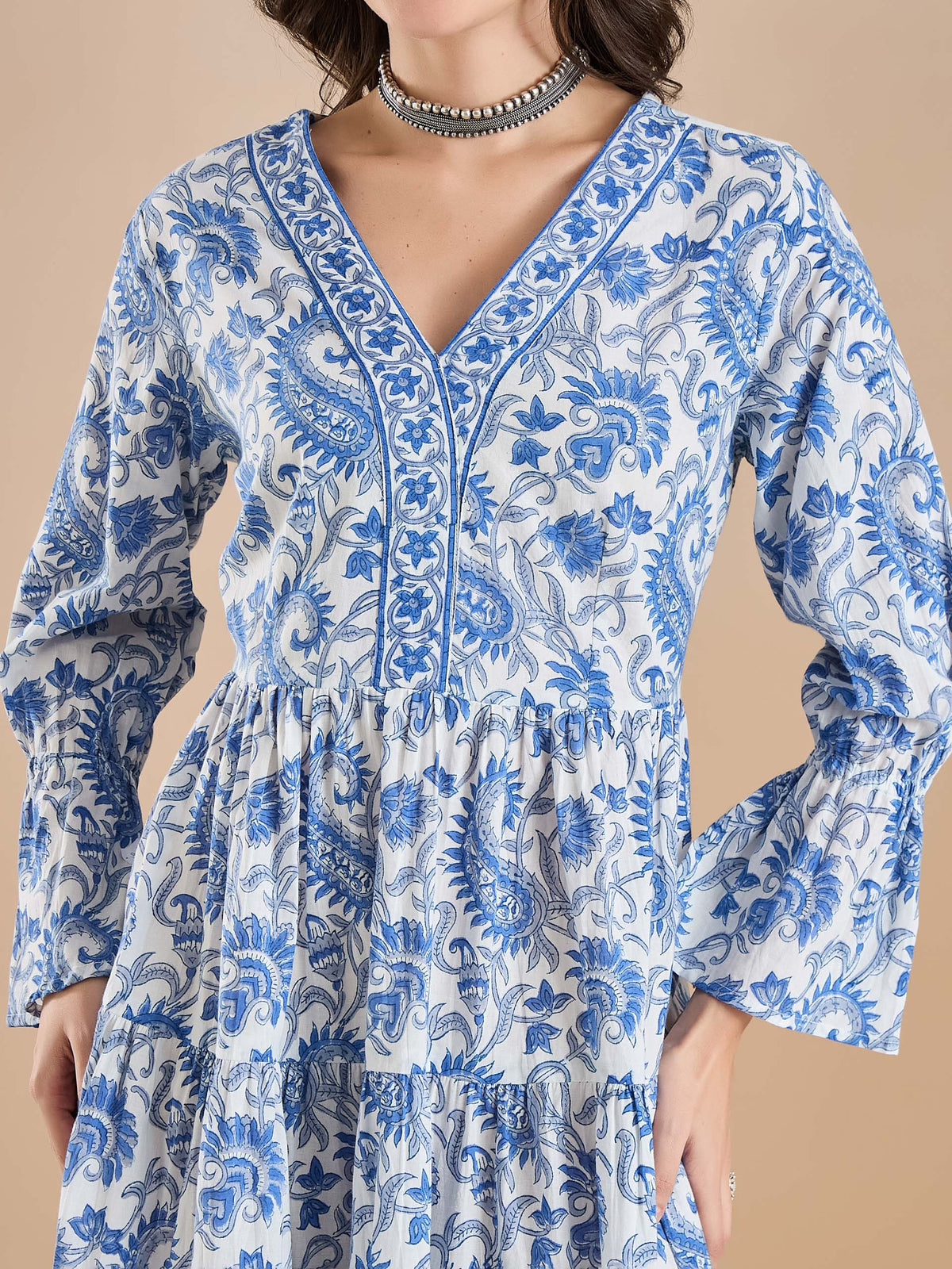 Floral Print Cotton Peplum Fit White Dress