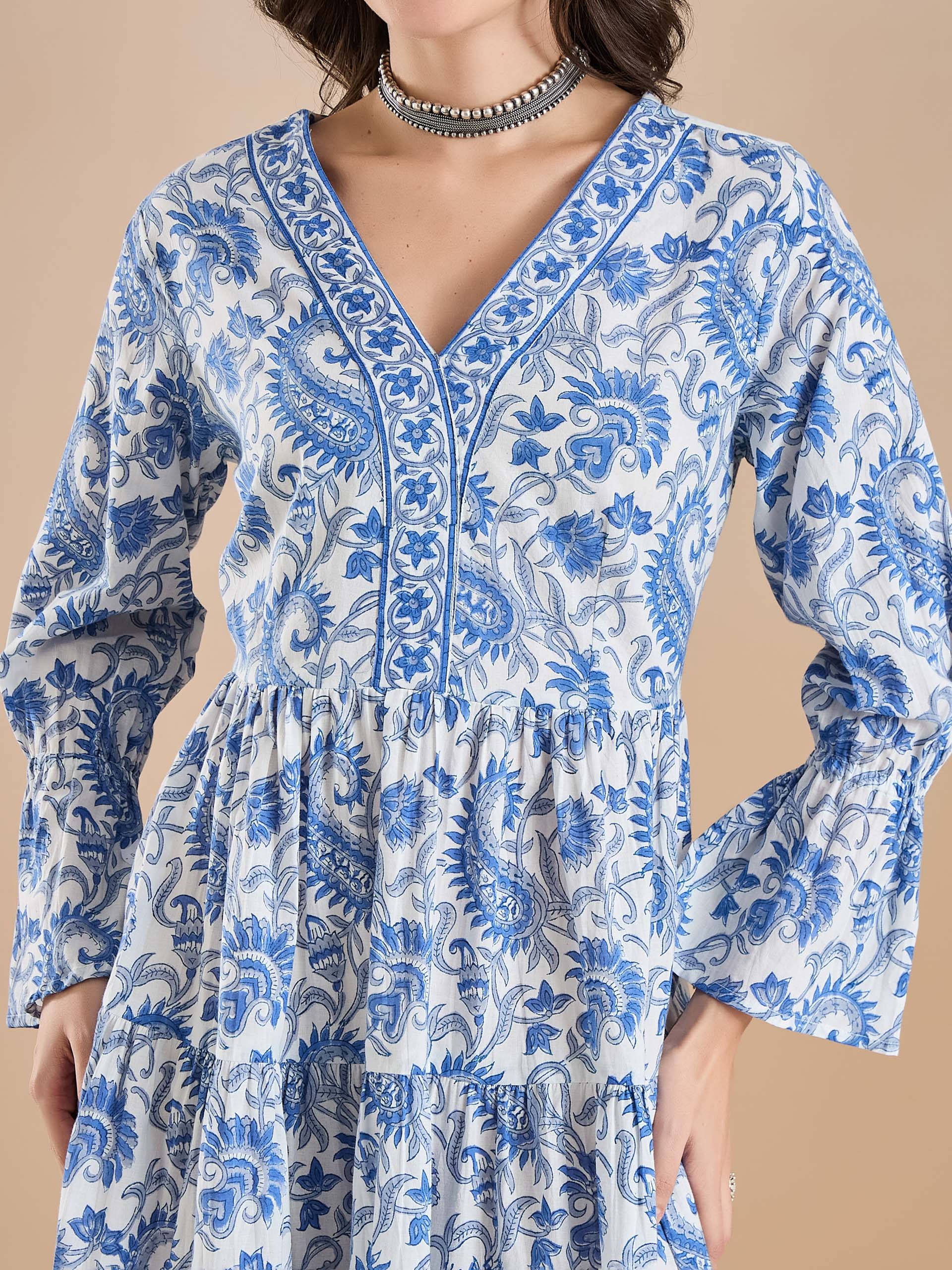 Floral Print Cotton Peplum Fit White Dress