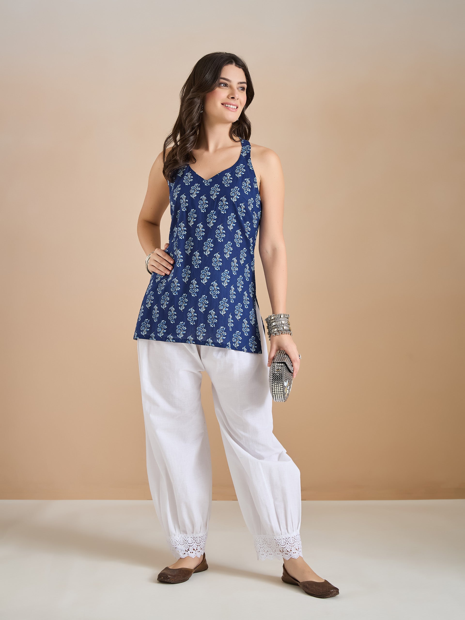 Floral Print Pure Cotton Blue Top