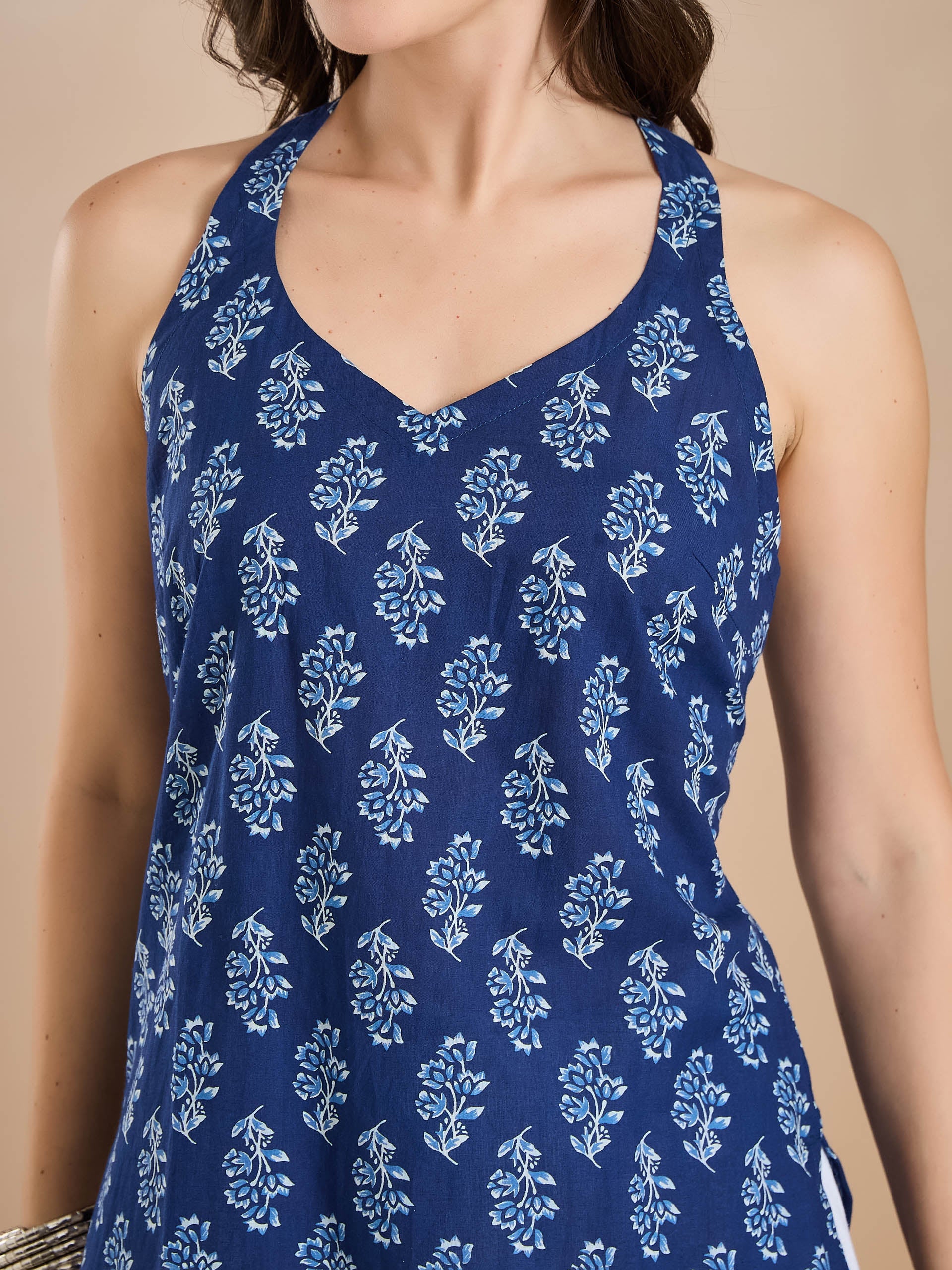 Floral Print Pure Cotton Blue Top