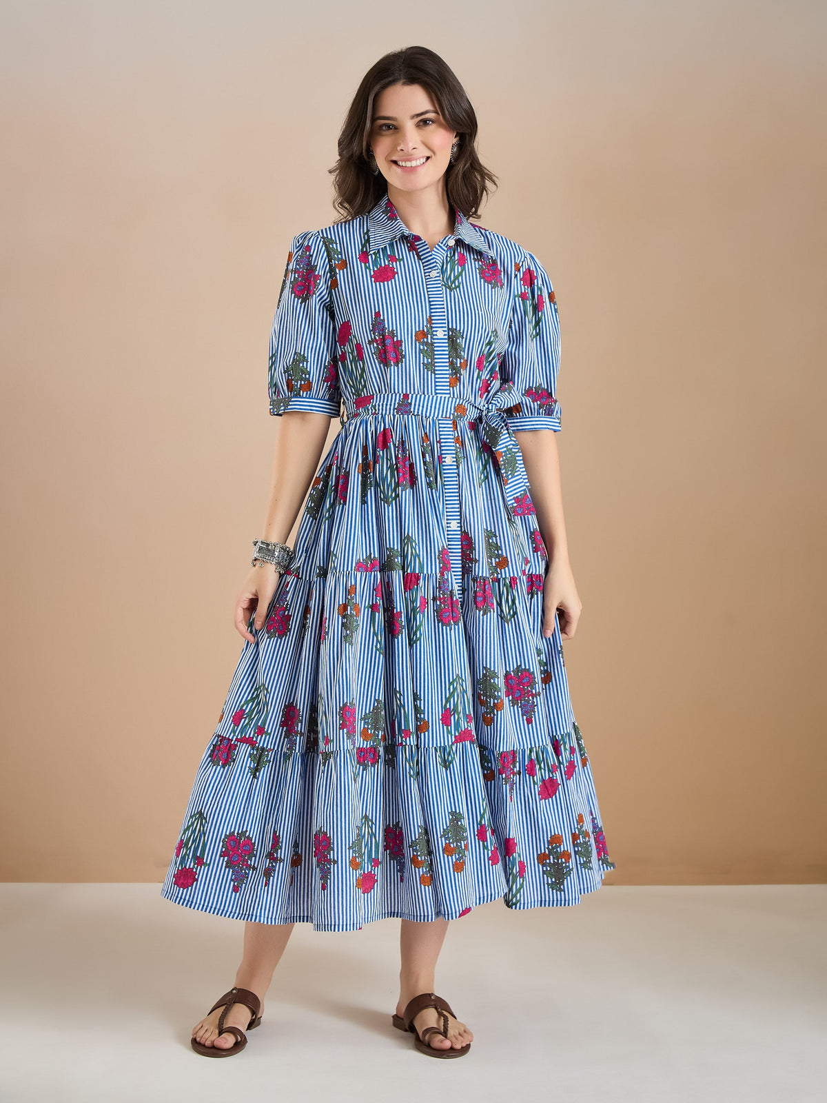 Floral Print Pure Cotton Blue Dress
