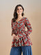 Floral Print Pure Cotton Peplum Fit Maroon Top