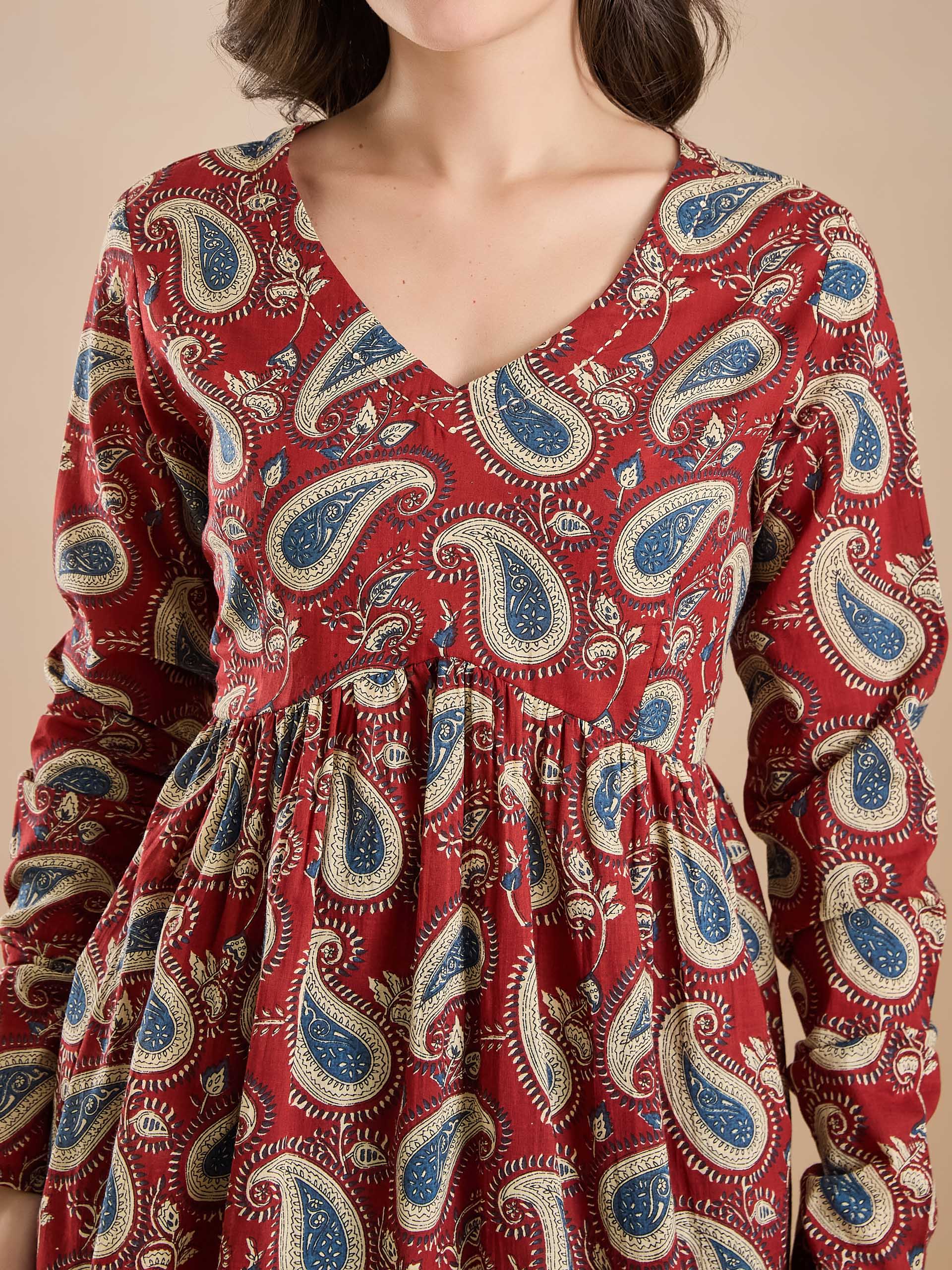 Floral Print Pure Cotton Peplum Fit Maroon Top